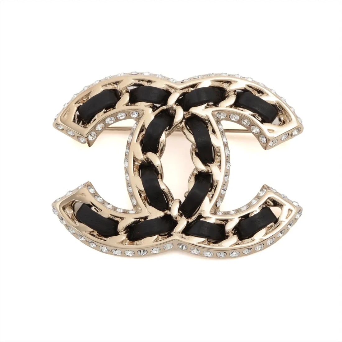 CHANEL COCO MARK BROOCH GP X RHINESTONE X LEATHER GOLD?BLACK: Chanel Coco Mark Brooch GP x Rhinestone x Leather gold?black Brand: Chanel Type/Style: Brooch Material: GP x Rhinestone x Leather, Color: gold?black Size: None Accessories: None Accessories Notice: