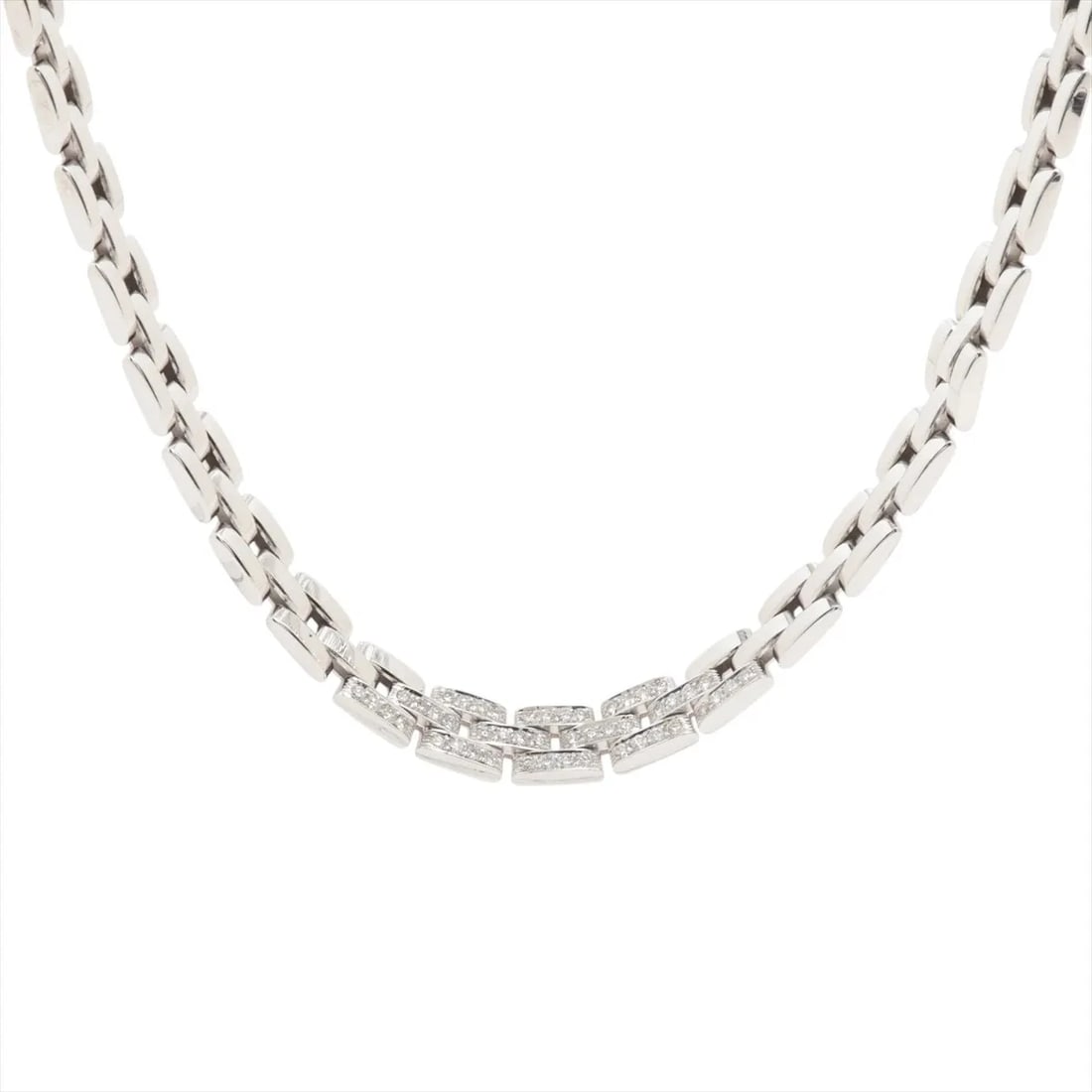 CARTIER MAILLON PANTHERE DIAMOND NECKLACE 750(WG): Cartier Maillon Panthere diamond Necklace 750(WG) Brand: Cartier Type/Style: Necklace Material: 750(WG), Color: White Gold Size: Size(CM) Chain length:41.5 Accessories: None Accessories No