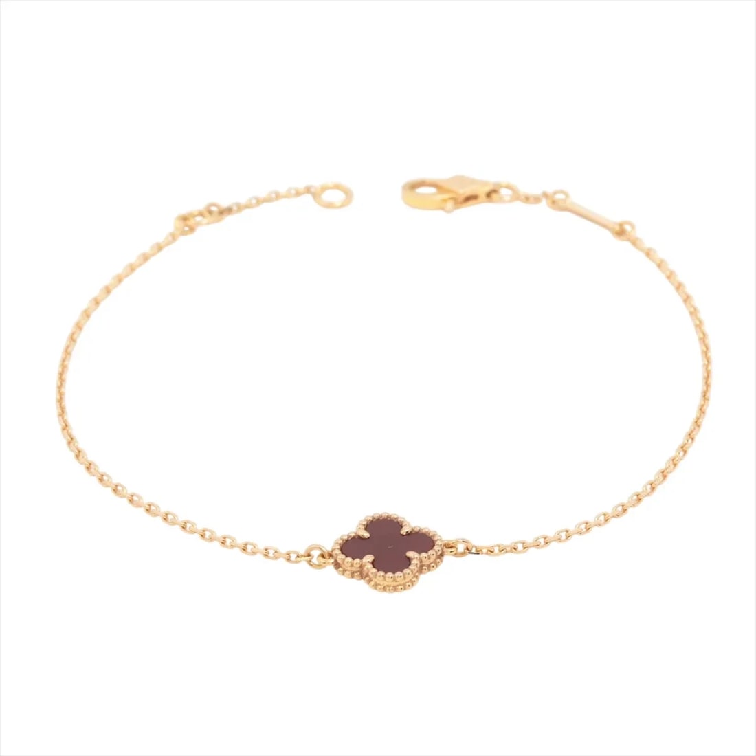VAN CLEEF & ARPELS SWEET ALHAMBRA CARNELIAN BRACELET 750(PG): Van Cleef & Arpels Sweet Alhambra Carnelian Bracelet 750(PG) Brand: Van Cleef & Arpels Type/Style: Bracelet Material: 750(PG), Color: Pink Gold Size: Size(CM) Bracelet length:17.7 Accessories: None