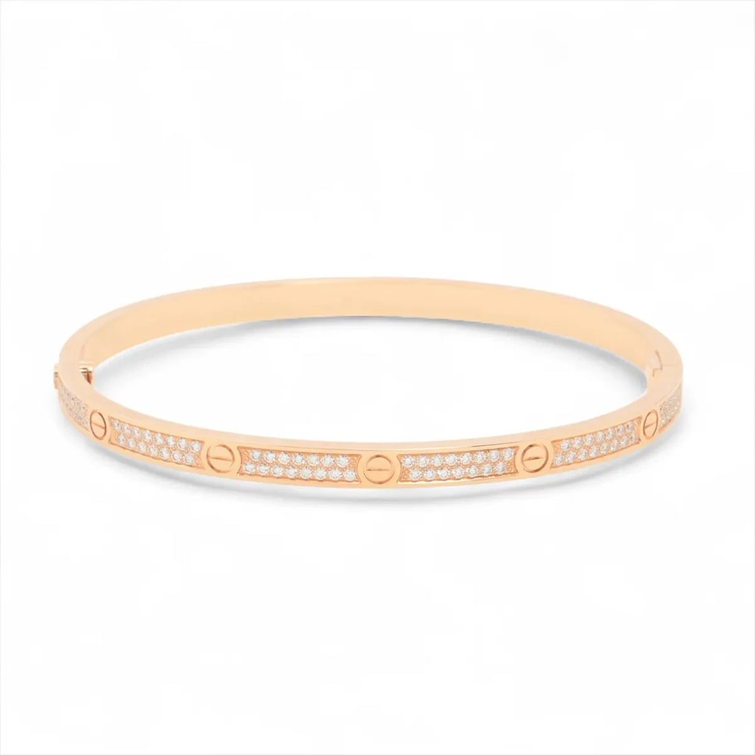 CARTIER LOVE SM PAVE DIAMOND BRACELET 750(PG): Cartier Love SM Pave diamond Bracelet 750(PG) Brand: Cartier Type/Style: Bracelet Material: 750(PG), Color: pink Gold Size: Size(CM) Bracelet length:16.2 Accessories: None Accessories Noti