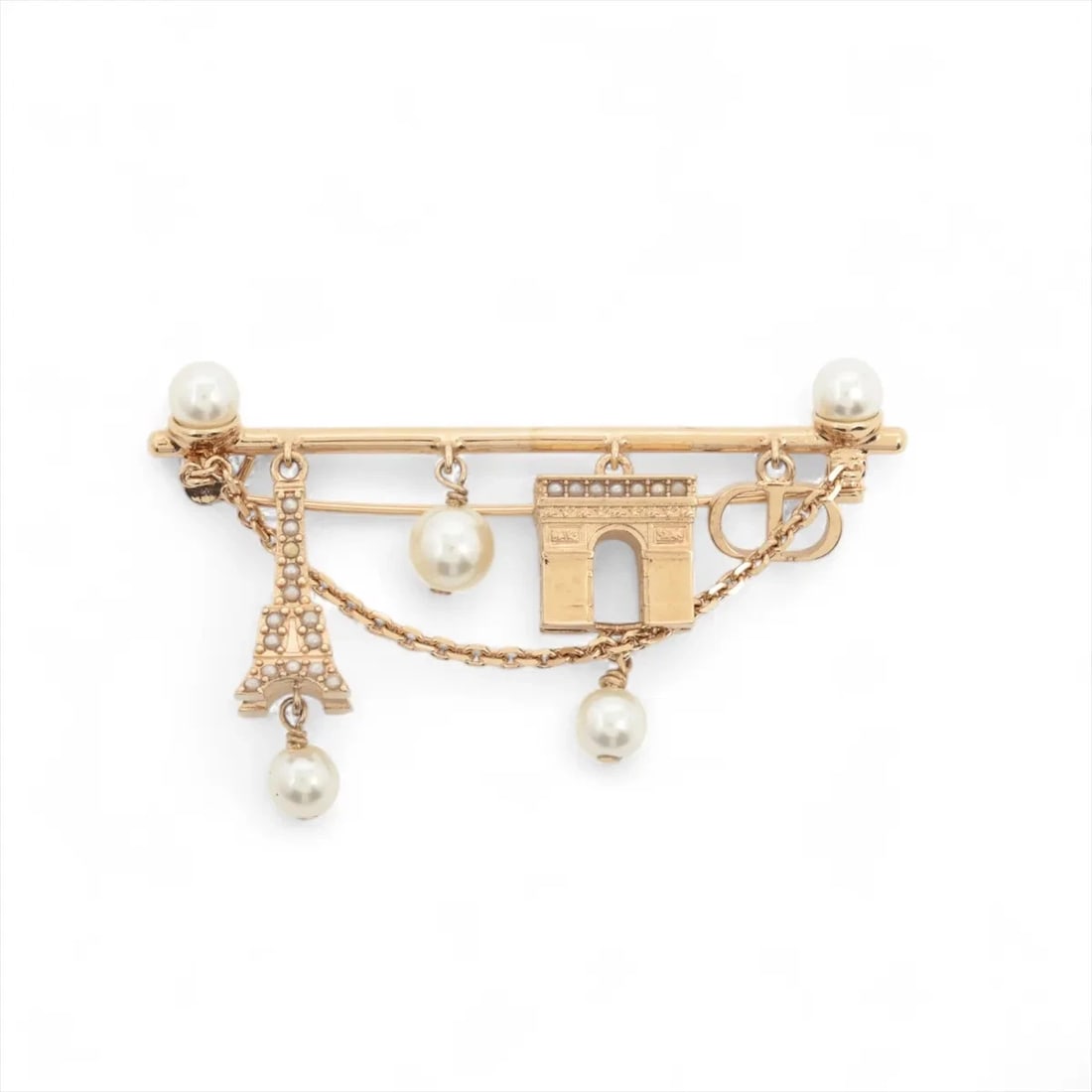 DIOR BROOCH GP X IMITATION PEARL GOLD: Dior Brooch GP x Imitation pearl Gold Brand: Dior Type/Style: Brooch Material: GP x Imitation pearl, Color: Gold Size: None Accessories: None Accessories Notice: When purchasing pre-owned