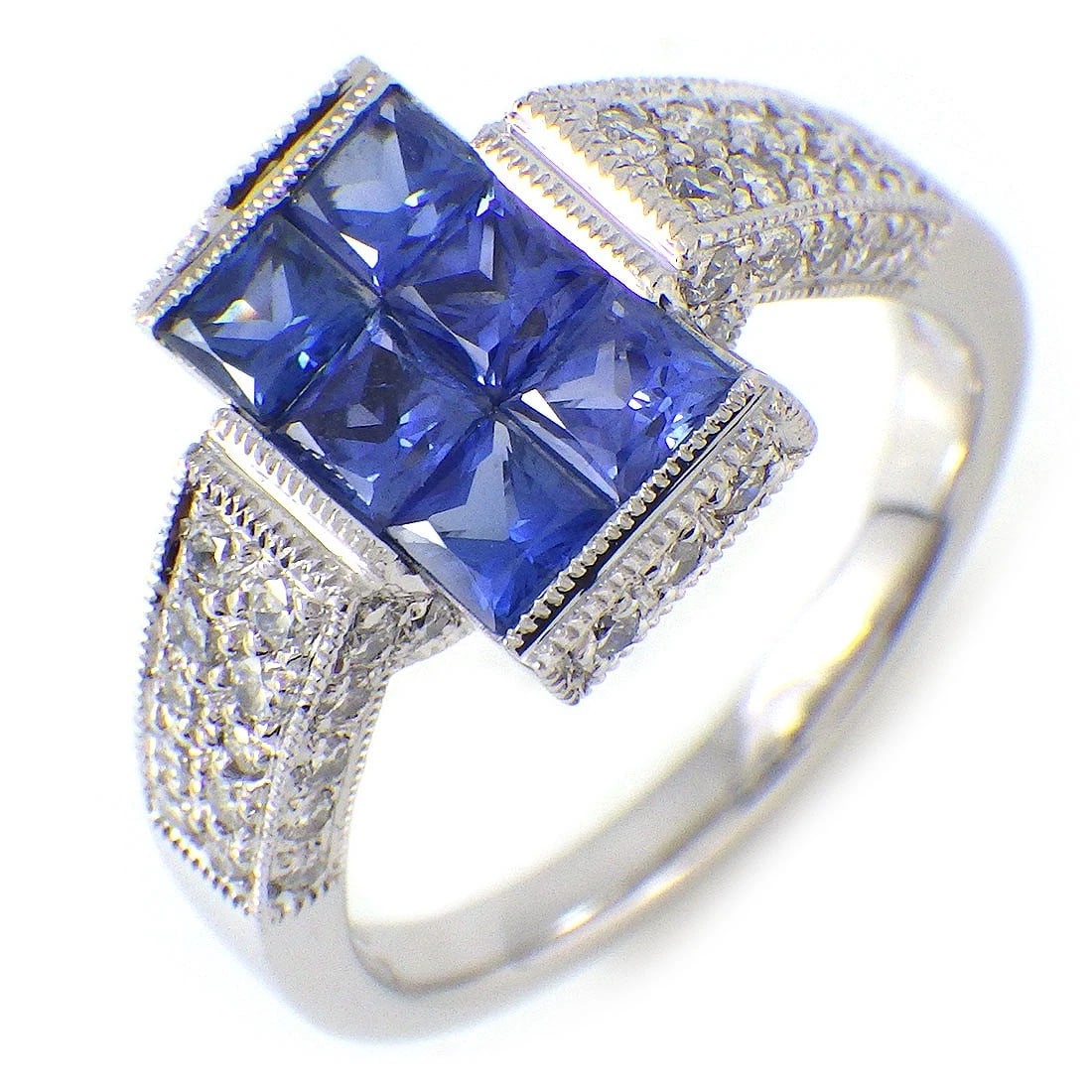 FINE JEWELRY SQUARE CUT SAPPHIRE DIAMOND PT900 PLATINUM: Fine Jewelry Square Cut Sapphire Diamond PT900 Platinum Brand: Fine Jewelry Type/Style: Ring Material: PT900 Platinum, Main Stone Sapphire Color: Silver Size: US6.75 Accessories: None Acce