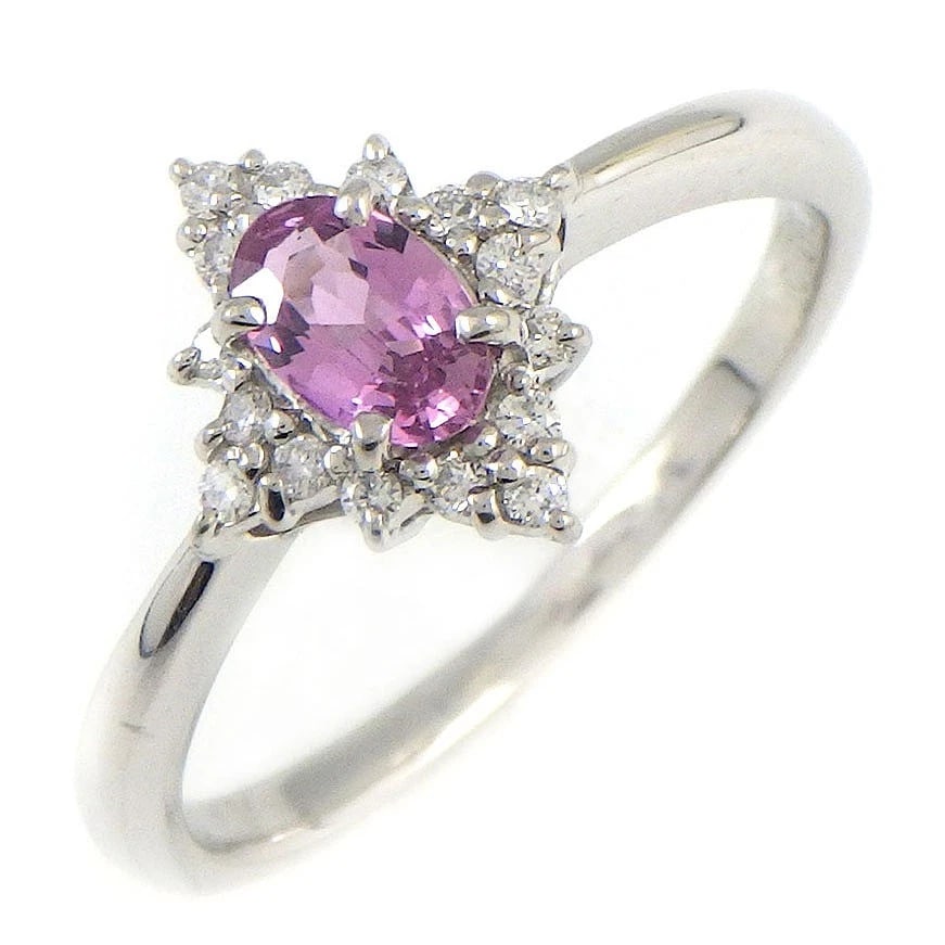 FINE JEWELRY RING OVAL CUT ORANGE PINK SAPPHIRE SIDE DIAMOND PT950: Fine Jewelry Ring Oval Cut Orange Pink Sapphire Side Diamond PT950 Brand: Fine Jewelry Type/Style: Ring Material: PT950 Platinum, Main Stone Sapphire Color: Silver Size: US4.75 Accessories: None <