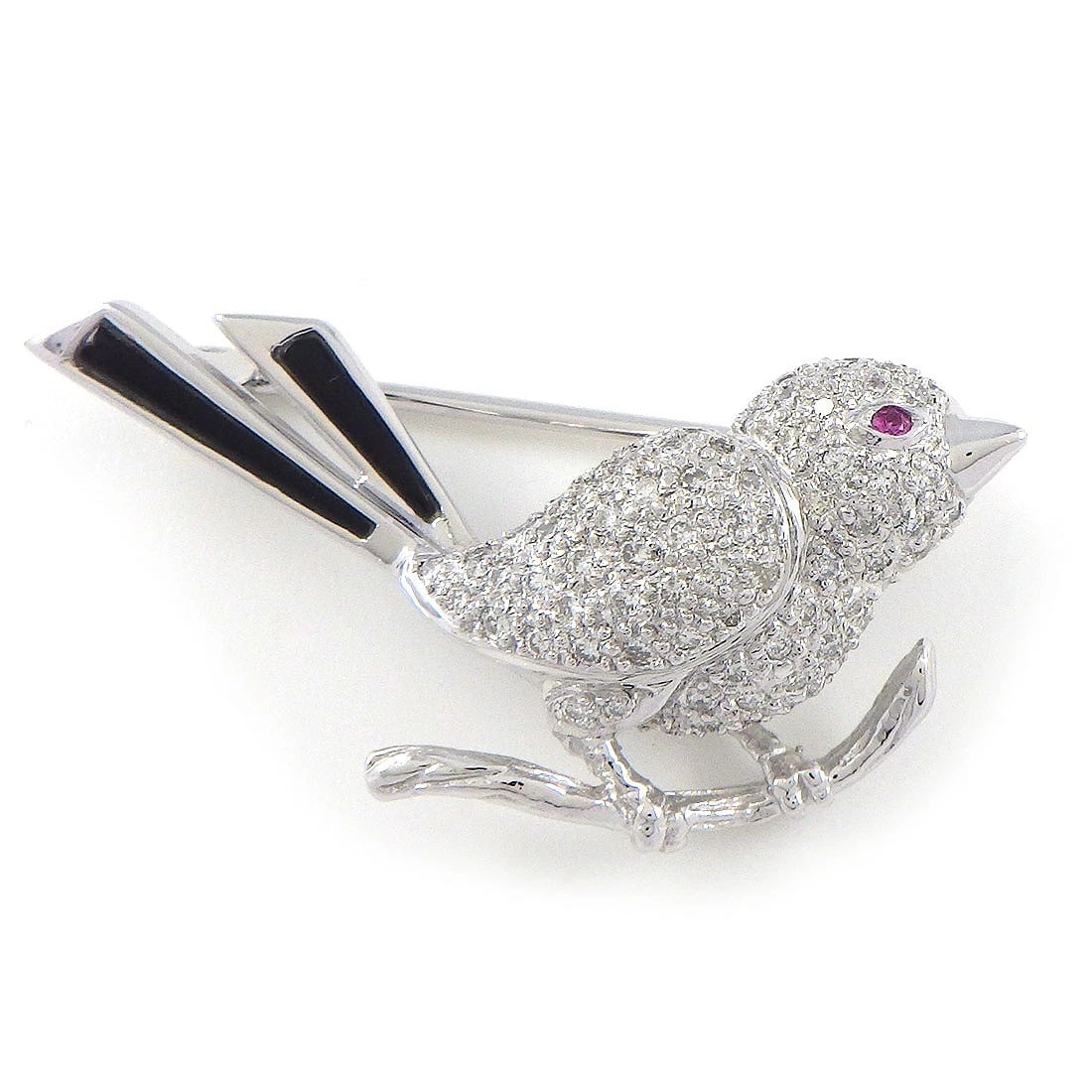 FINE JEWELRY BROOCH ONYX 750(18K) WHITE GOLD: Fine Jewelry Brooch Onyx 750(18K) White Gold Brand: Fine Jewelry Type/Style: Brooch Material: 750(18K) White Gold, Main Stone Ruby Color: White Gold Size: Size : W 1.35" x H 0.56"(inches) / W 34.4mm x