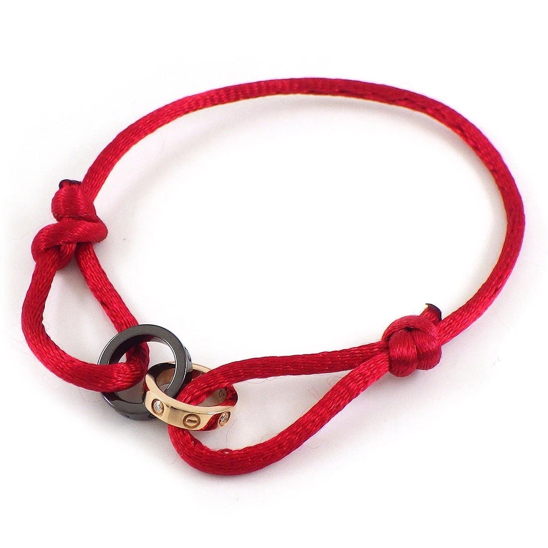 CARTIER BRACELET DIAMOND 750 ROSE GOLD BLACK CERAMIC RED COTTON CORD: Cartier Bracelet Diamond 750 Rose Gold Black Ceramic Red Cotton Cord Brand: Cartier Type/Style: Bracelet Material: 750(18K) Rose(Pink) Gold,Black Ceramic,Red Cotton Cord, Main Stone Natural Color: Ros