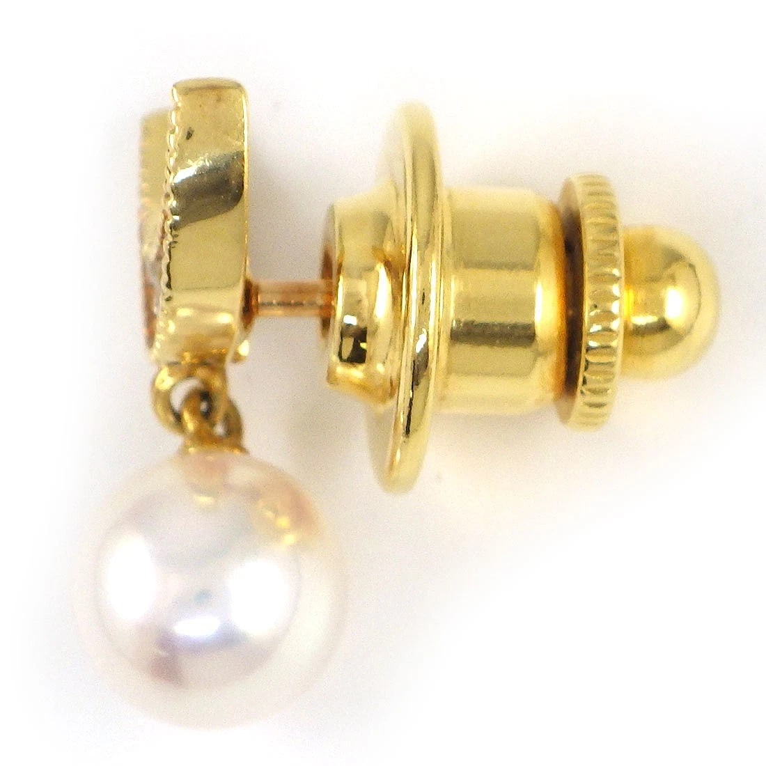 MIKIMOTO BROOCH PEARL DIAMOND 750(18K) YELLOW GOLD: MIKIMOTO Brooch Pearl Diamond 750(18K) Yellow Gold Brand: MIKIMOTO Type/Style: Brooch Material: 750(18K) Yellow Gold, Main Stone Pearl Color: Yellow Gold Size: Full length 0.75"(inches) / 19.3mmMoon M