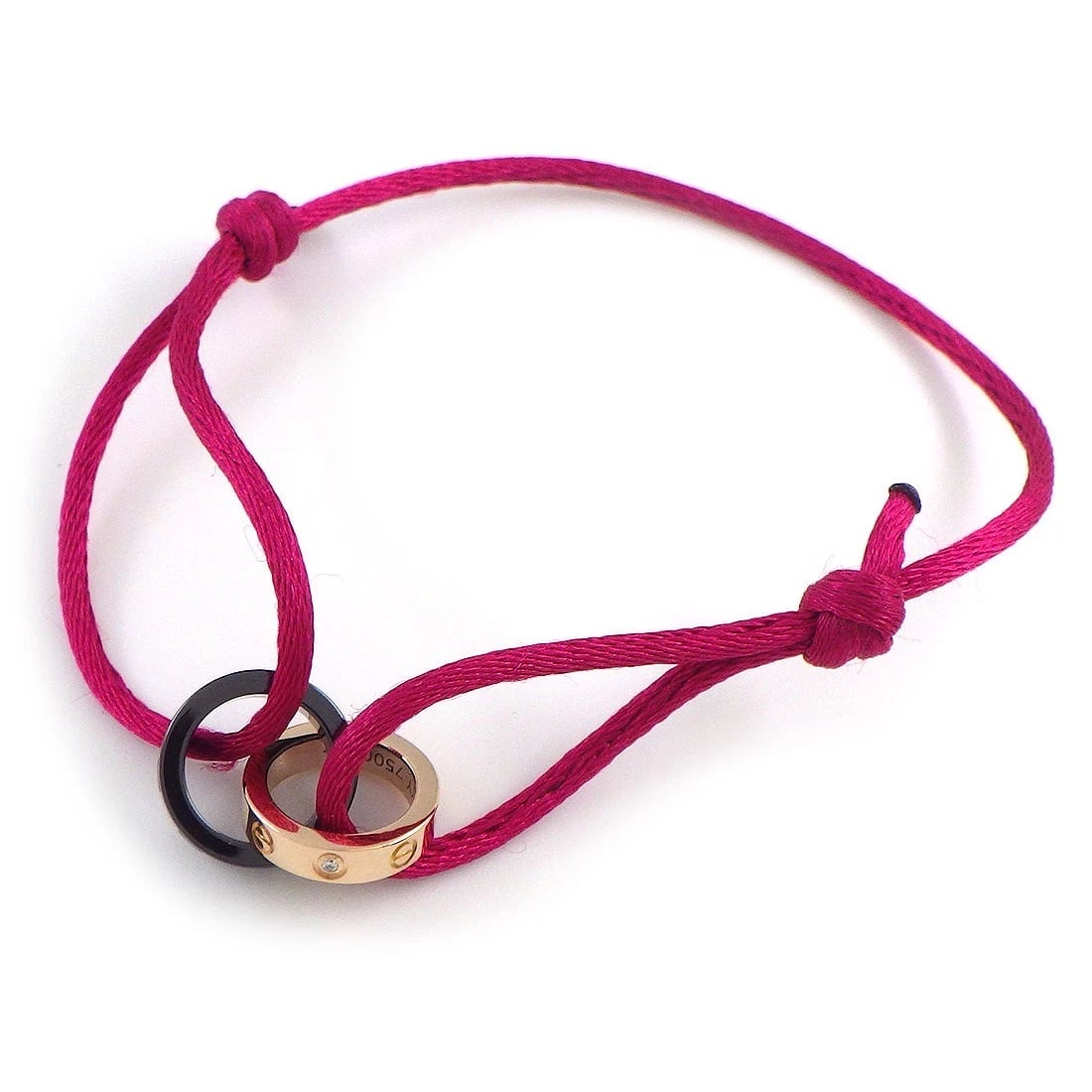CARTIER BRACELET BABY LOVE CIRCLE LINK DIAMOND 750RG CERAMIC PINK: Cartier Bracelet Baby Love Circle Link Diamond 750RG Ceramic Pink Brand: Cartier Type/Style: Bracelet Material: 750(18K) Rose(Pink) Gold,Black Ceramic,Pink Cotton Cord, Main Stone Natural Color: Black