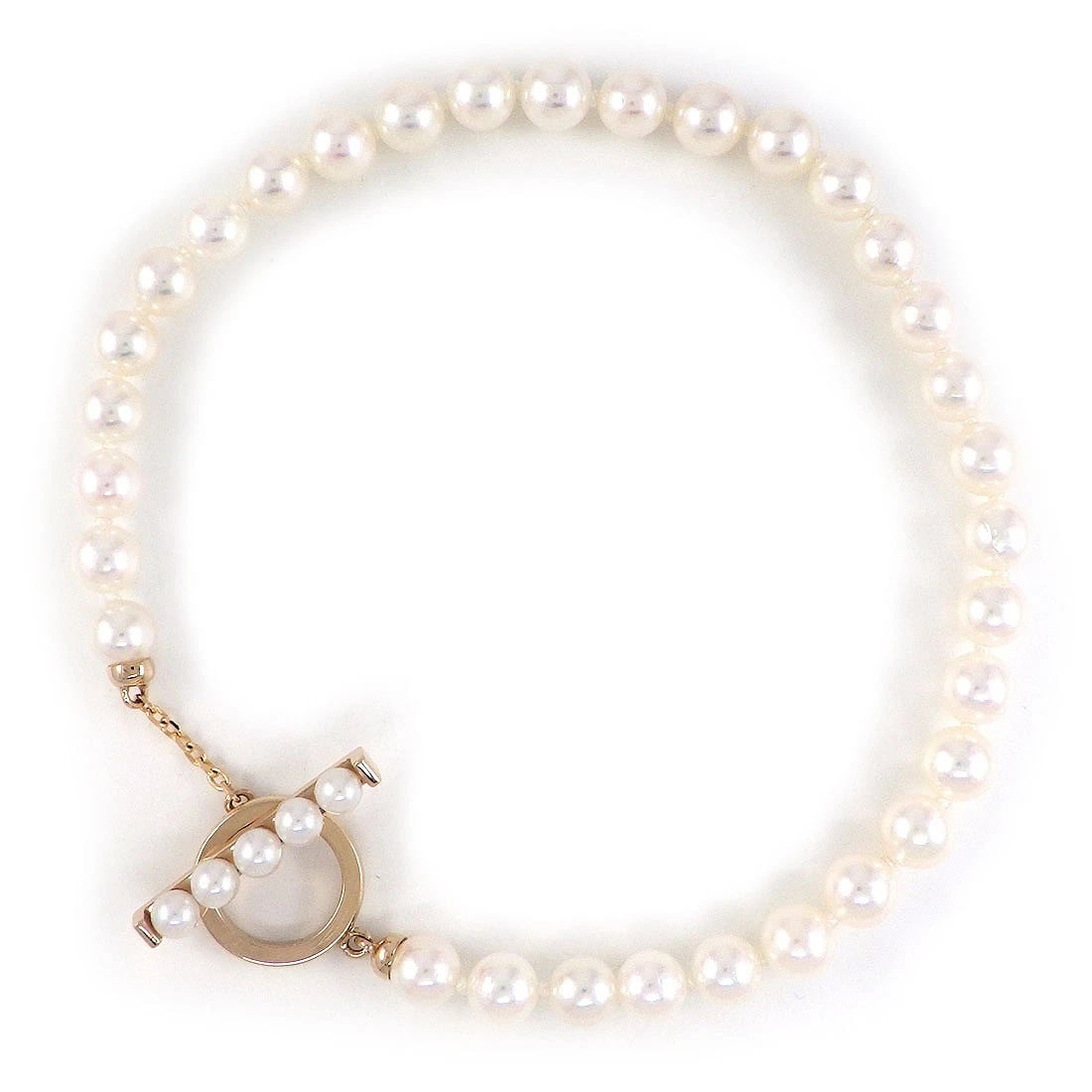TASAKI BRACELET 750 SAKURA GOLD: TASAKI Bracelet 750 Sakura Gold Brand: TASAKI Type/Style: Bracelet Material: 750(18K) Sakura Gold, Main Stone Akoya Pearls Color: None Size: Wrist Size : 6.10"(inches) / 15.5cmMotif Size : W 0.39" x H