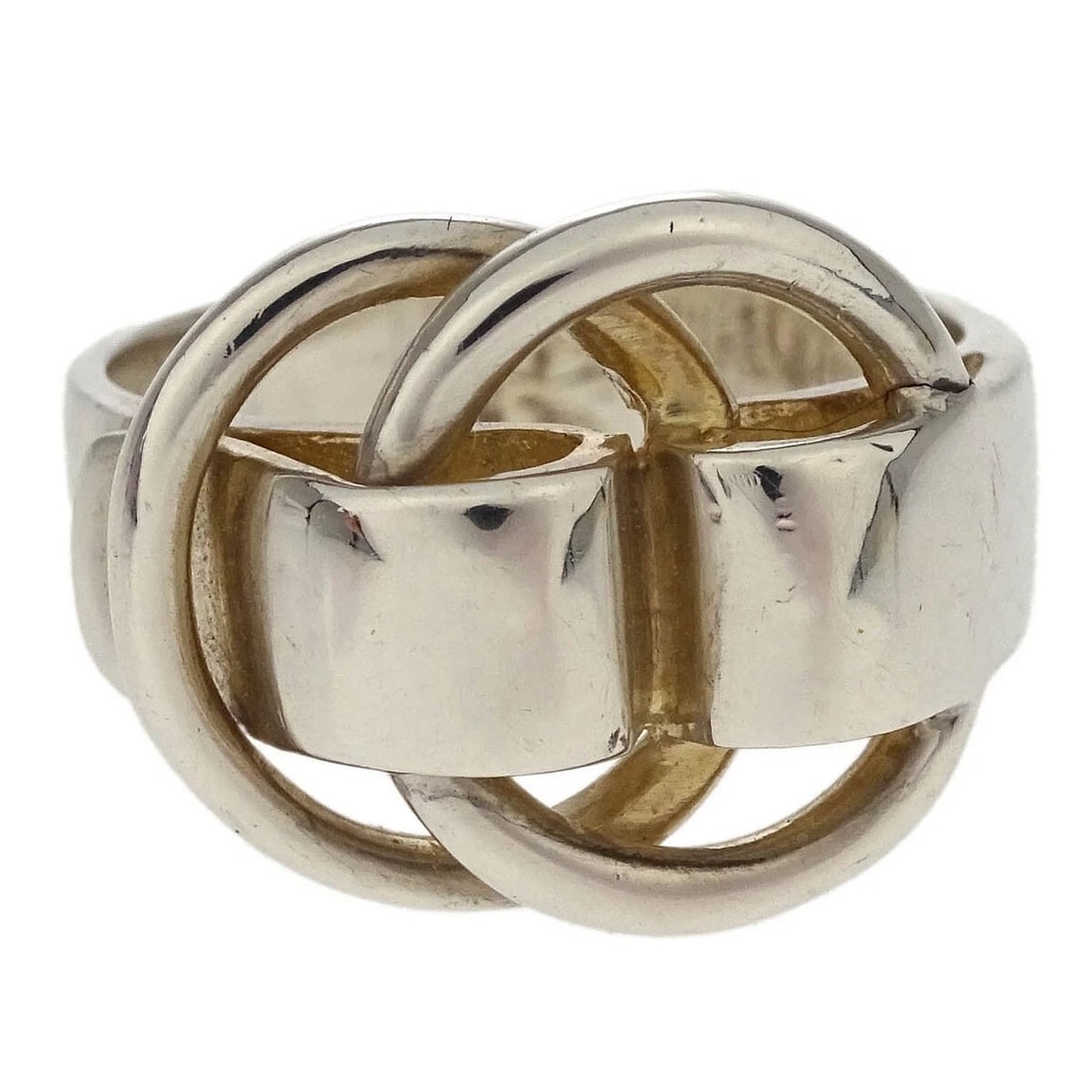HERMES DEUX ANNEAUX RING SILVER: Hermes Deux Anneaux Ring Silver Brand: HERMES Type/Style: Ring Material: Silver Plated, Color: Silver Size: 5.25 US Accessories: None Accessories Notice: When purchasing pre-owned goods, p