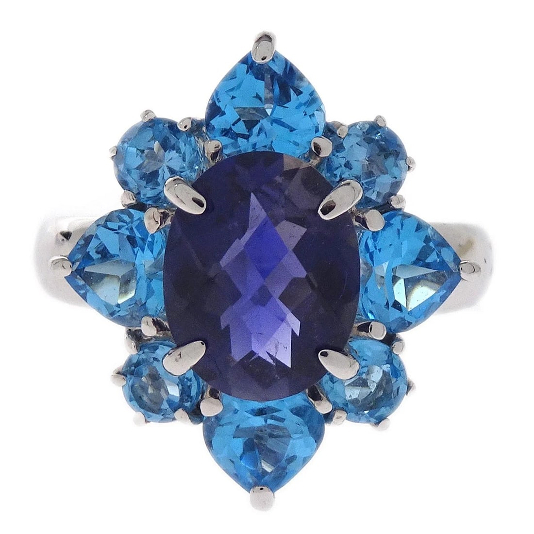 RING 14KWG SILVER SAPPHIRE: Ring 14KWG Silver Sapphire Brand: No Brand Type/Style: Ring Material: 14KWG, Main Stone Sapphire Color: Silver Size: 6 US Accessories: None Accessories Notice: When purchasing pre-owned go
