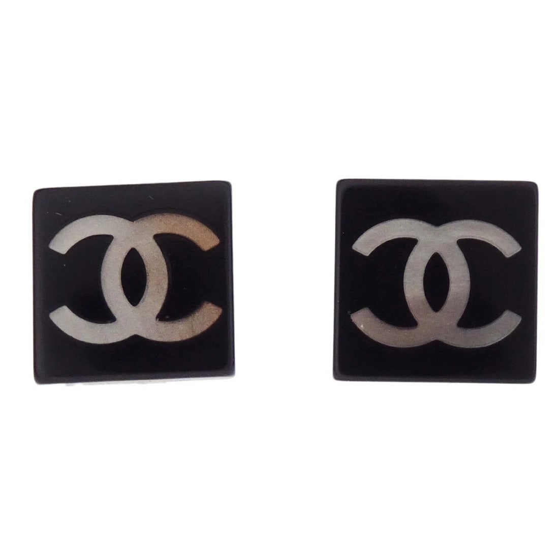 CHANEL SQUARE CLIP-ON EARRINGS BLACK ACRYLIC: Chanel Square Clip-On Earrings Black Acrylic Brand: Chanel Type/Style: Earrings Material: Gold Plated, Acrylic, Color: Black, Gold Size: W 1.2 x H 1.2 cm Accessories: None Accessories Notice: When