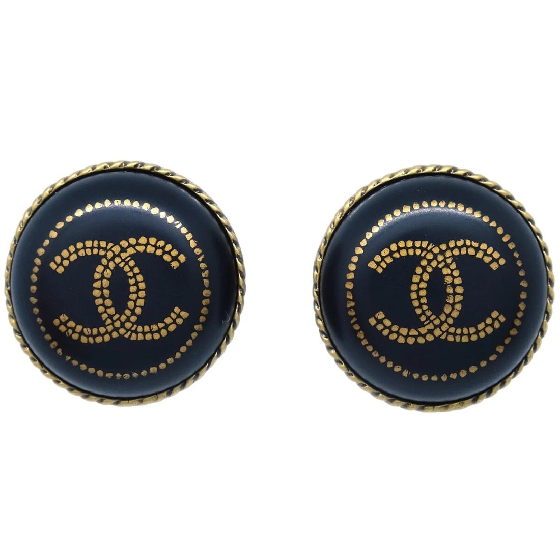 CHANEL BLACK BUTTON EARRINGS CLIP-ON: Chanel Black Button Earrings Clip-On Brand: CHANEL Type/Style: Earrings Material: Acrylic, Gold-plated, Color: Black, Gold Size: Diameter: 2.0 cm Accessories: None Accessories Notice: When