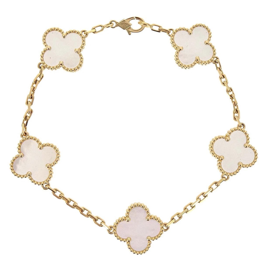 VAN CLEEF & ARPELS ALHAMBRA BRACELE GOLD AU750: Van Cleef & Arpels Alhambra Bracele Gold Au750 Brand: Van Cleef & Arpels Type/Style: Bracelet Material: 750YG, Color: Gold, White Size: Inner circumference : 19.5 cm Charm : W 1.4 x H 1.4 cm Acces