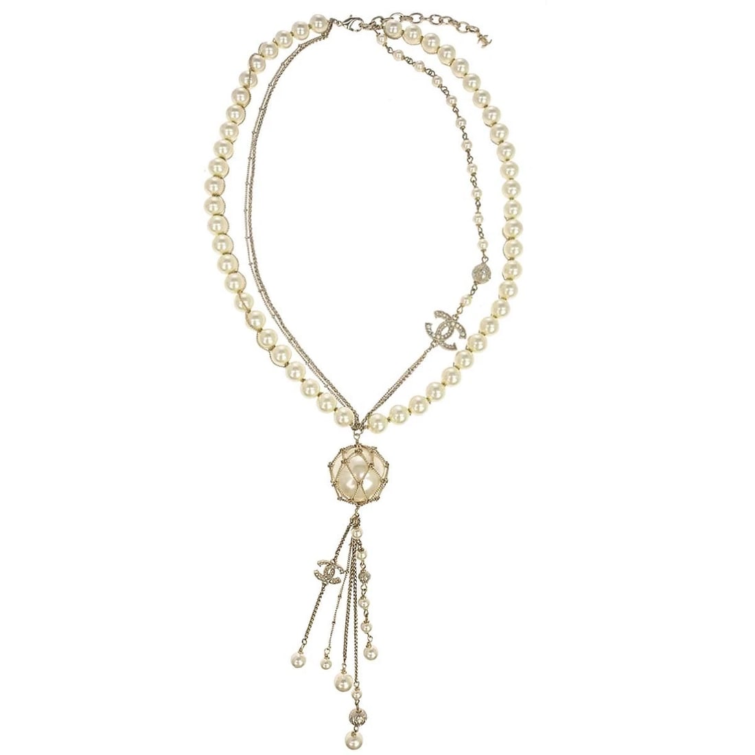 CHANEL CHAIN NECKLACE GOLD: Chanel Chain Necklace Gold Brand: Chanel Type/Style: Necklace Material: Gold Plated, Color: Gold, White Size: Chain(Overall) : 60.0 cm Top: W 3.0 x H 18.0 cm Accessories: None Accessories Notice:
