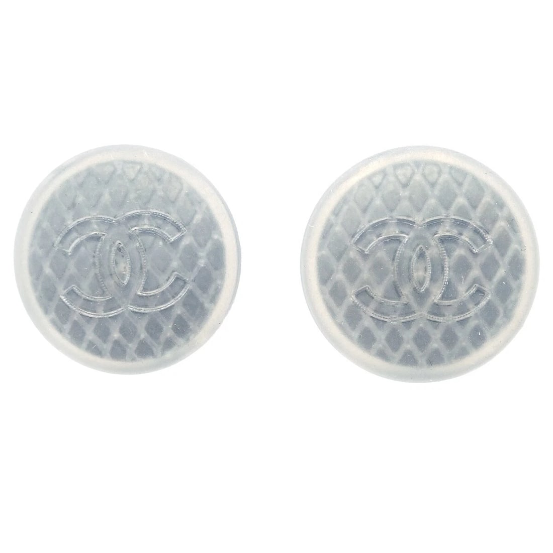 CHANEL BUTTON EARRINGS CLIP-ON GRAY: Chanel Button Earrings Clip-On Gray Brand: CHANEL Type/Style: Earrings Material: Silver Plated, Rubber, Color: Gray, Silver Size: Diameter : 1.8 cm Accessories: None Accessories Notice: When