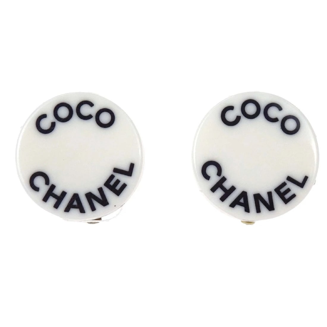 CHANEL BUTTON CLIP-ON EARRINGS ACRYLIC WHITE: Chanel Button Clip-On Earrings Acrylic White Brand: CHANEL Type/Style: Earrings Material: Gold Plated, Acrylic, Color: Gold, White Size: Diameter : 1.6 cm Accessories: None Accessories Not