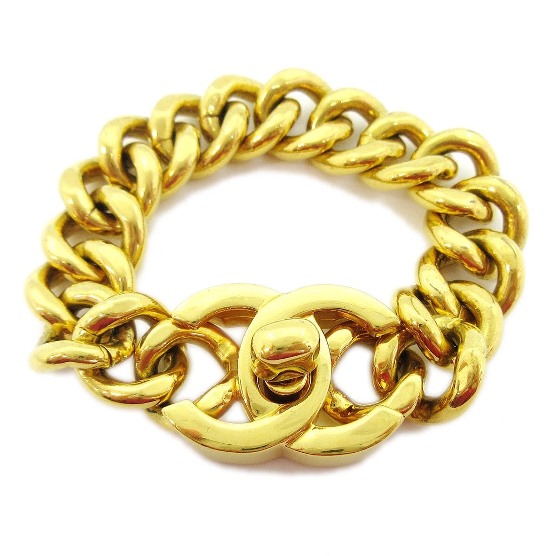CHANEL TURNLOCK CHAIN BRACELET GOLD: Chanel Turnlock Chain Bracelet Gold Brand: Chanel Type/Style: Bracelet Material: Gold-tone, Color: Gold Size: Inner circumference : 19.0 cm Width : 1.5 cm Charm : W 3.3 x H 2.5 cm Accessories: Non
