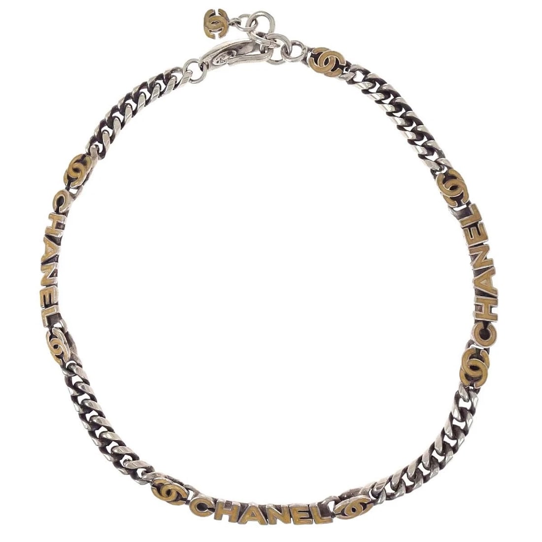 CHANEL CHAIN NECKLACE SILVER: Chanel Chain Necklace Silver Brand: Chanel Type/Style: Necklace Material: Silver Plated, Color: Silver, Beige Size: Chain(Overall) : 40.0 cm Accessories: None Accessories Notice: When purc