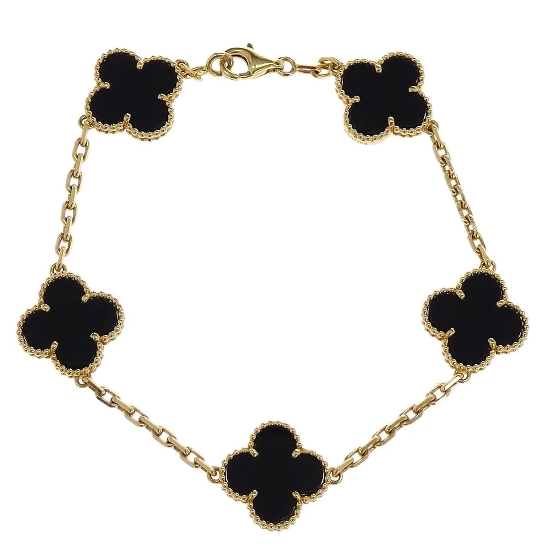 VAN CLEEF & ARPELS ALHAMBRA BRACELET ONYX GOLD: Van Cleef & Arpels Alhambra Bracelet Onyx Gold Brand: Van Cleef & Arpels Type/Style: Bracelet Material: Au750, Onyx, Color: Gold, Black Size: Inner circumference : 19.0 cm Charm : W 1.4 x H 1.4 cm