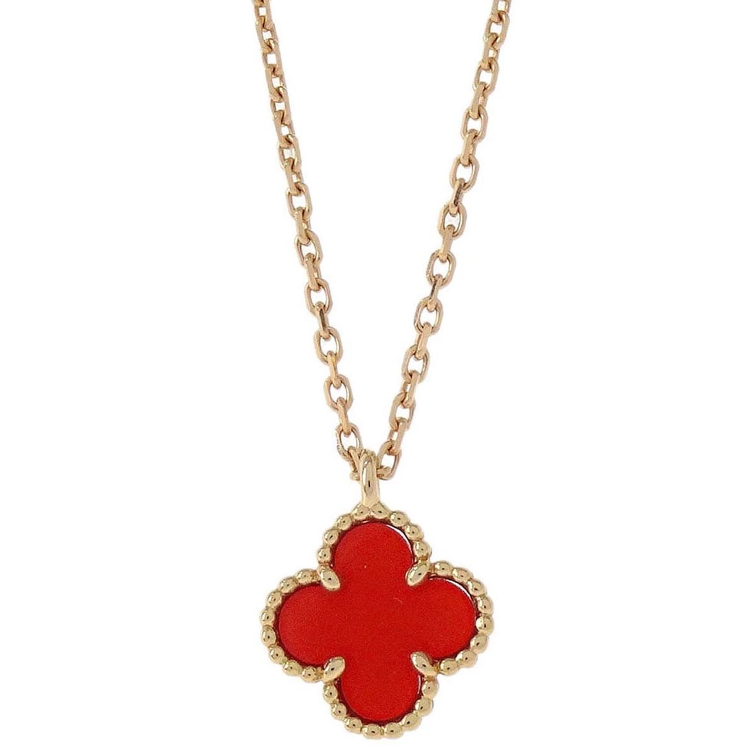 VAN CLEEF & ARPELS SWEET ALHAMBRA NECKLACE: Van Cleef & Arpels Sweet Alhambra Necklace Brand: Van Cleef & Arpels Type/Style: Necklace Material: 750PG, Main Stone Carnelian Color: Gold, Red Size: Chain(Overall) : 45.0 cm Top : W 0.9 x H 0.9 cm