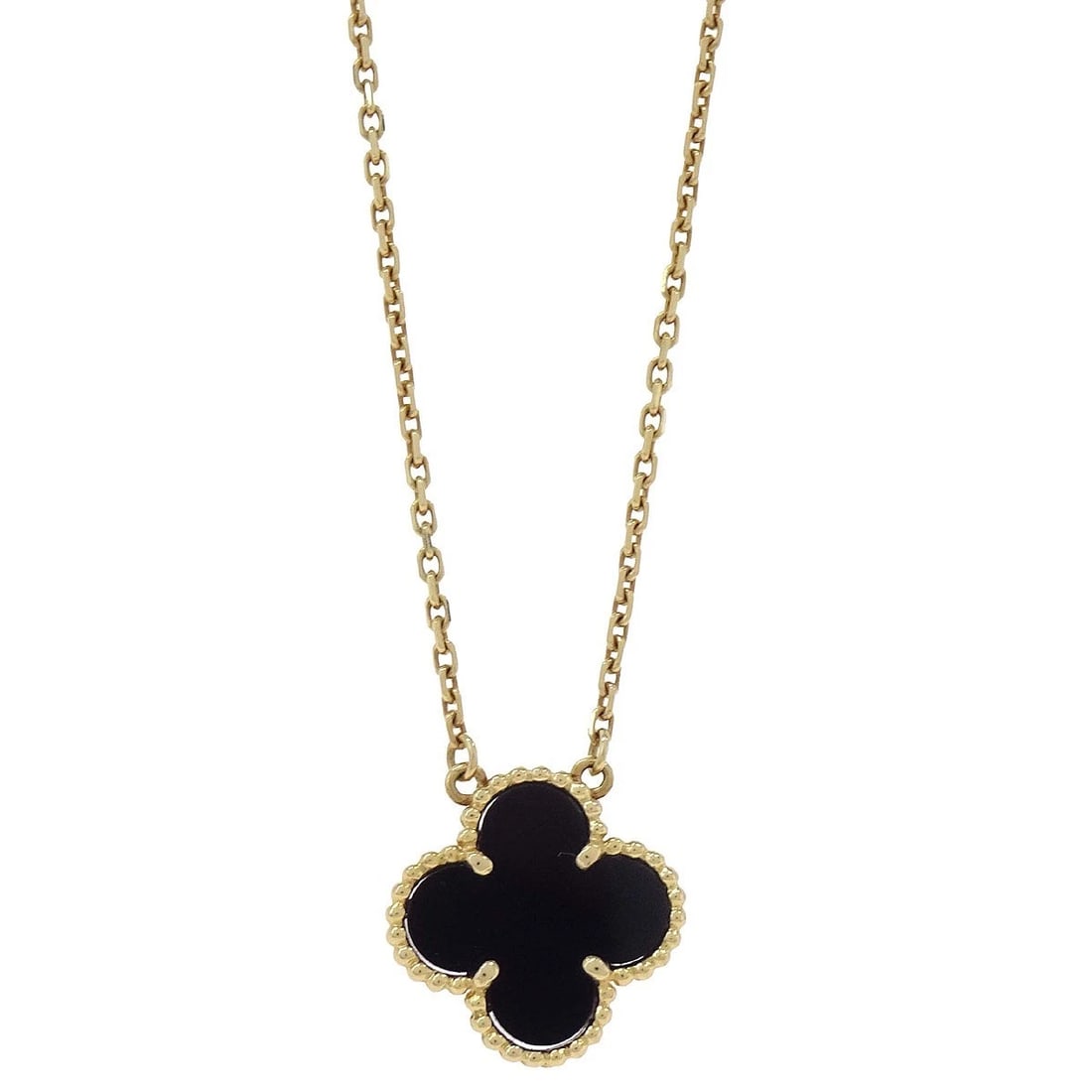 VAN CLEEF & ARPELS ALHAMBRA NECKLACE ONYX AU750: Van Cleef & Arpels Alhambra Necklace Onyx Au750 Brand: Van Cleef & Arpels Type/Style: Necklace Material: 750YG, Color: Gold Size: Chain(Overall) : 42.0 cm Top : W 1.4 x H 1.4 cm Accessories: None