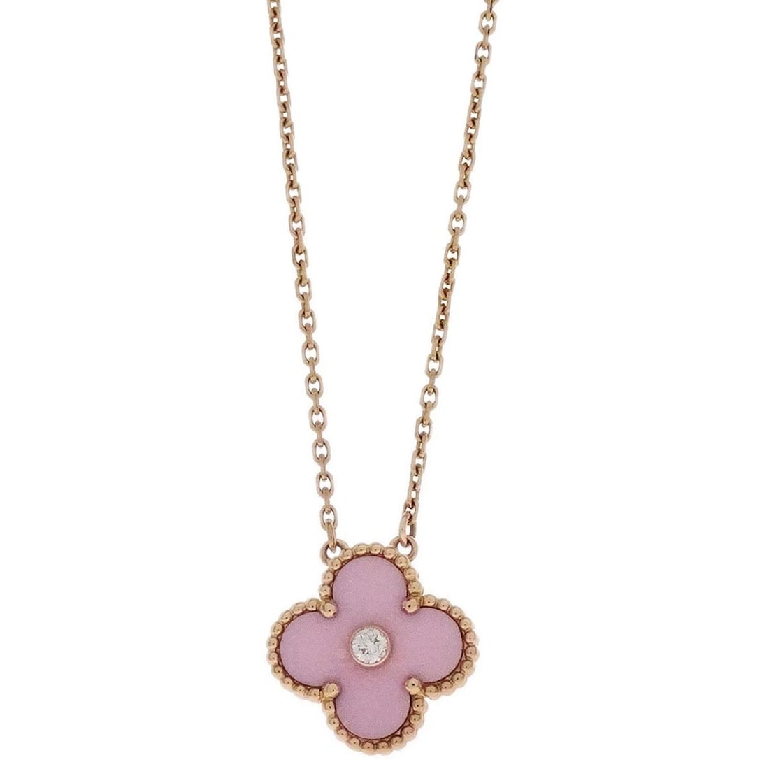 VAN CLEEF & ARPELS ALHAMBRA PENDANT NECKLACE DIAMOND: Van Cleef & Arpels Alhambra Pendant Necklace Diamond Brand: Van Cleef & Arpels Type/Style: Necklace Material: 750PG, Main Stone Secondary Stone Natural Color: Gold, Pink Size: Chain(Overall) : 42.0 cm