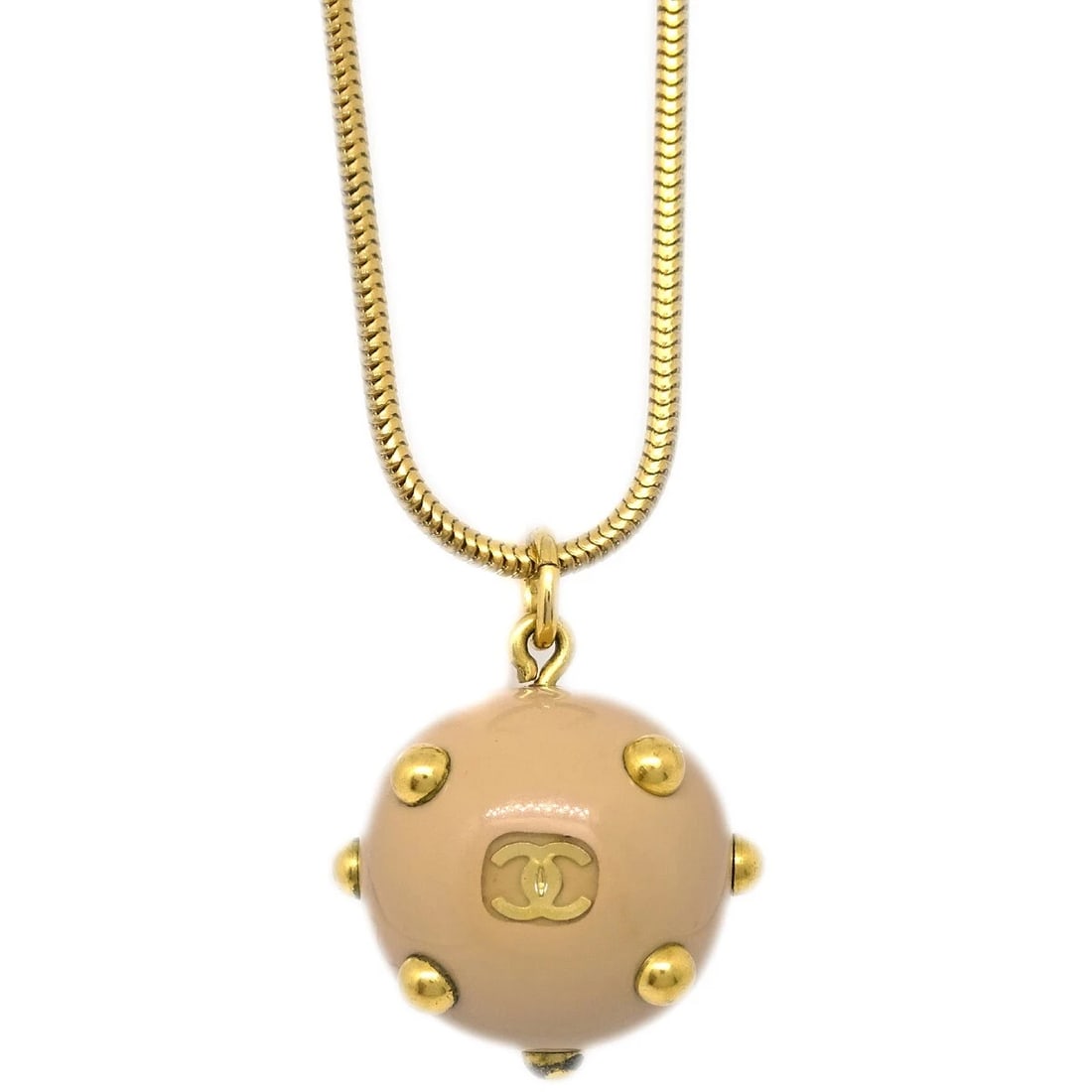 CHANEL BALL PENDANT NECKLACE GOLD: Chanel Ball Pendant Necklace Gold Brand: CHANEL Type/Style: Necklace Material: Gold-plated, Acrylic, Color: Gold, Beige Size: Chain(Overall) : 75.0 cm Top : Diameter: 2.0 cm Accessories: None
