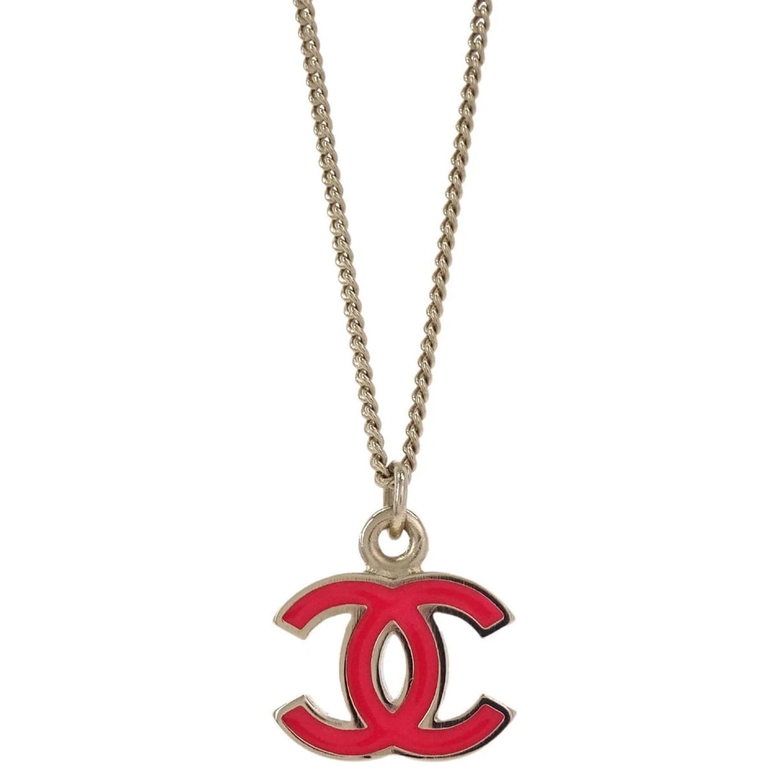 CHANEL GOLD PINK PENDANT NECKLACE: Chanel Gold Pink Pendant Necklace Brand: CHANEL Type/Style: Necklace Material: Gold Plated, Color: Gold, Pink Size: Chain(Overall) : 43.0 cm Top : W 1.7 x H 1.3 cm Accessories: None Access