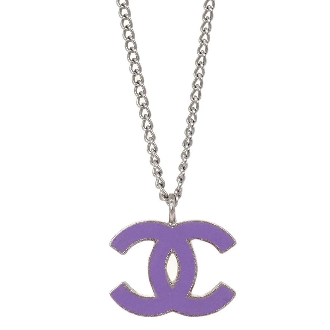 CHANEL CHAIN NECKLACE SILVER PURPLE: Chanel Chain Necklace Silver Purple Brand: CHANEL Type/Style: Pendant Material: Silver Plated, Color: Silver, Purple Size: Chain(Overall) : 42.0 cm Charm : W 2.0 x H 1.5 cm Accessories: None <