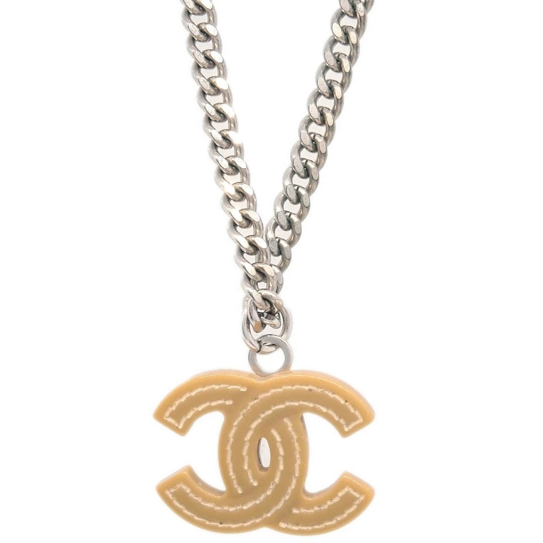 CHANEL CHAIN NECKLACE SILVER BROWN: Chanel Chain Necklace Silver Brown Brand: CHANEL Type/Style: Pendant Material: Silver Plated, Color: Silver, Brown Size: Chain(Overall) : 43.0 cm Charm : W 2.6 x H 2.0 cm Accessories: None