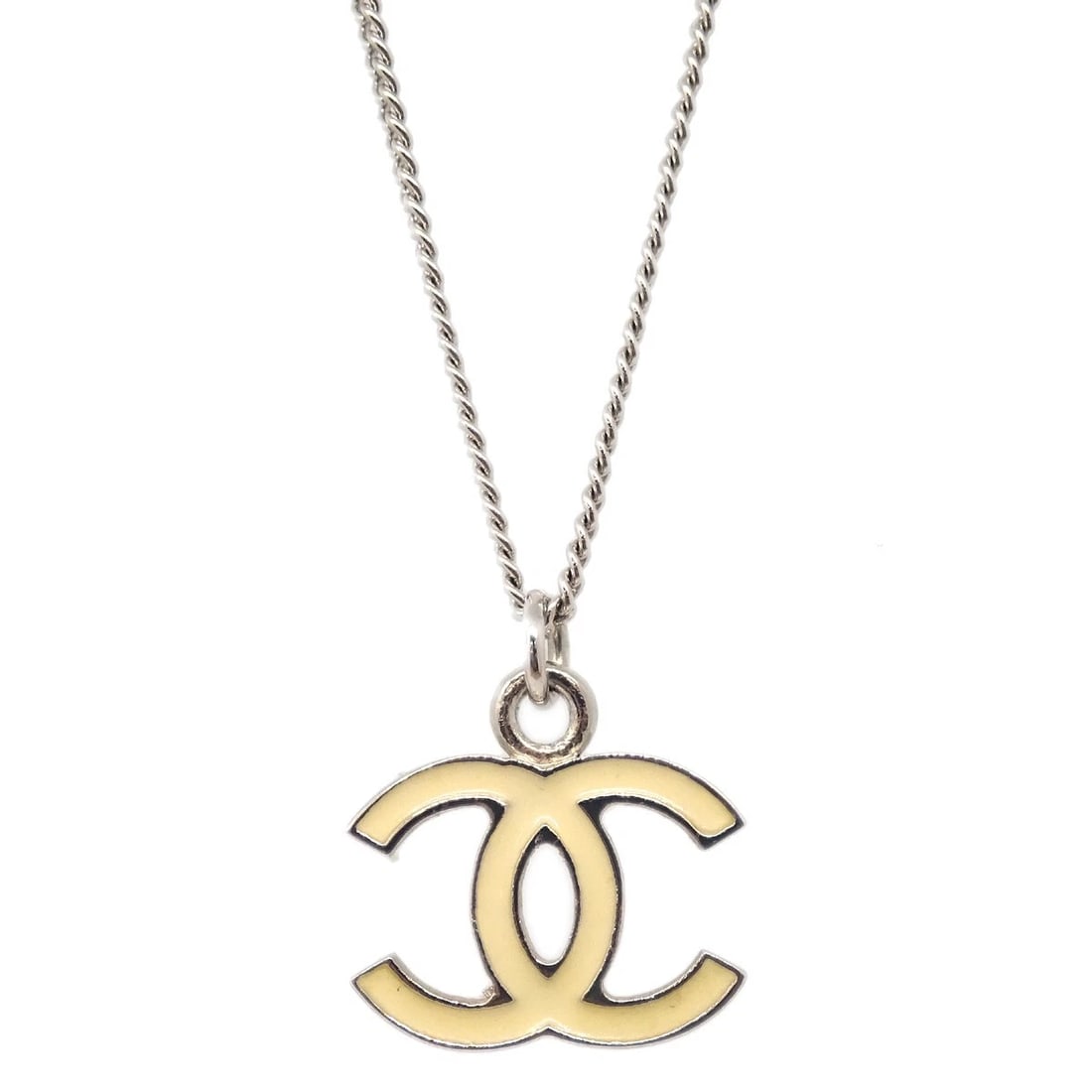 CHANEL CHAIN NECKLACE SILVER WHITE: Chanel Chain Necklace Silver White Brand: CHANEL Type/Style: Pendant Material: Silver Plated, Color: Silver, White Size: Chain(Overall) : 41.0 cm Charm : W 2.0 x H 1.5 cm Accessories: None