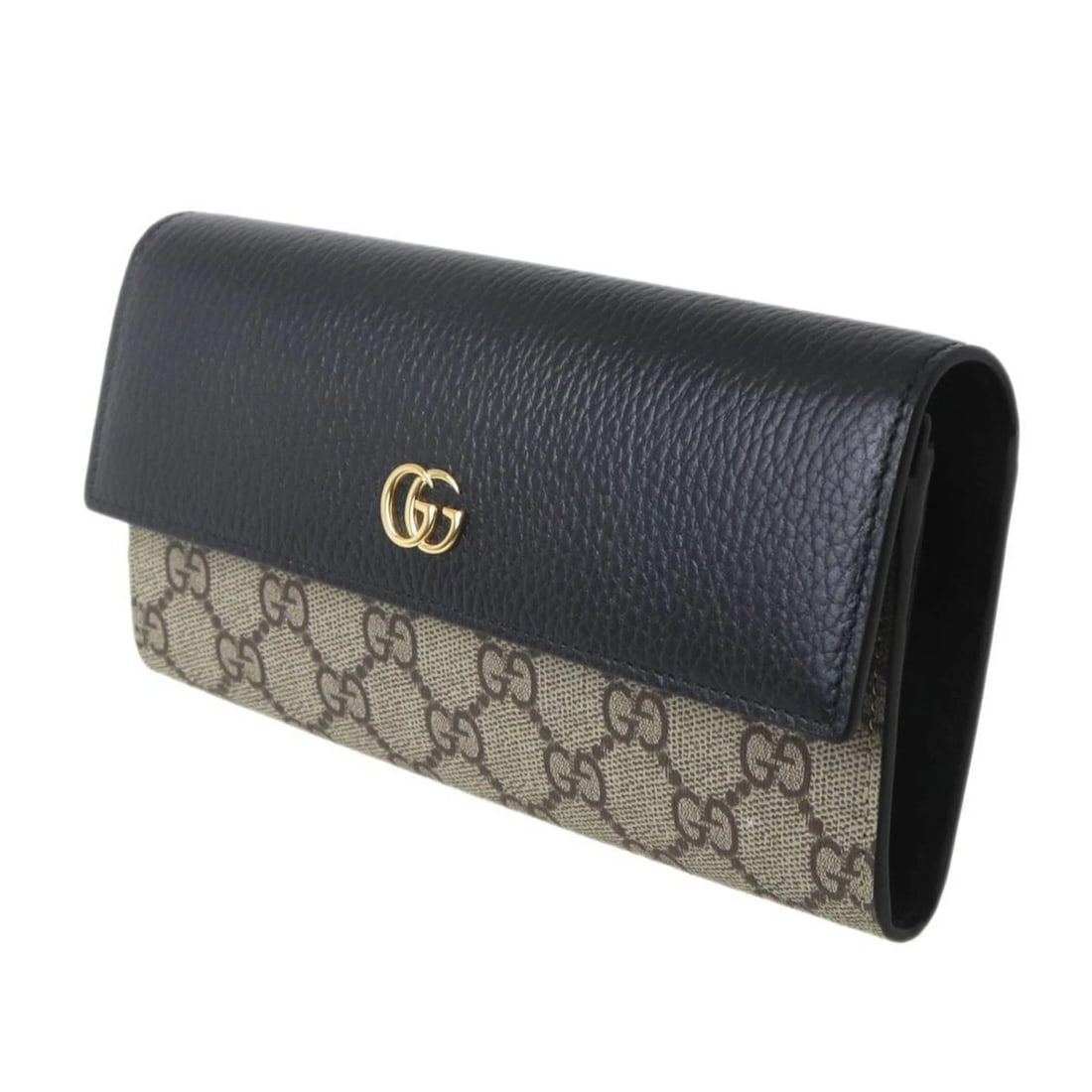 GUCCI GG SUPREME CONTINENTAL WALLET MARMONT BLACK: GUCCI GG Supreme Continental Wallet Marmont Black Brand: Gucci Type/Style: Long wallet (tri-fold) Material: PVC , Leather Color: Beige, Black Size: (HxWxD) 10.5cm x 19cm x 3.5cm / 4.13'' x 7.48'' x