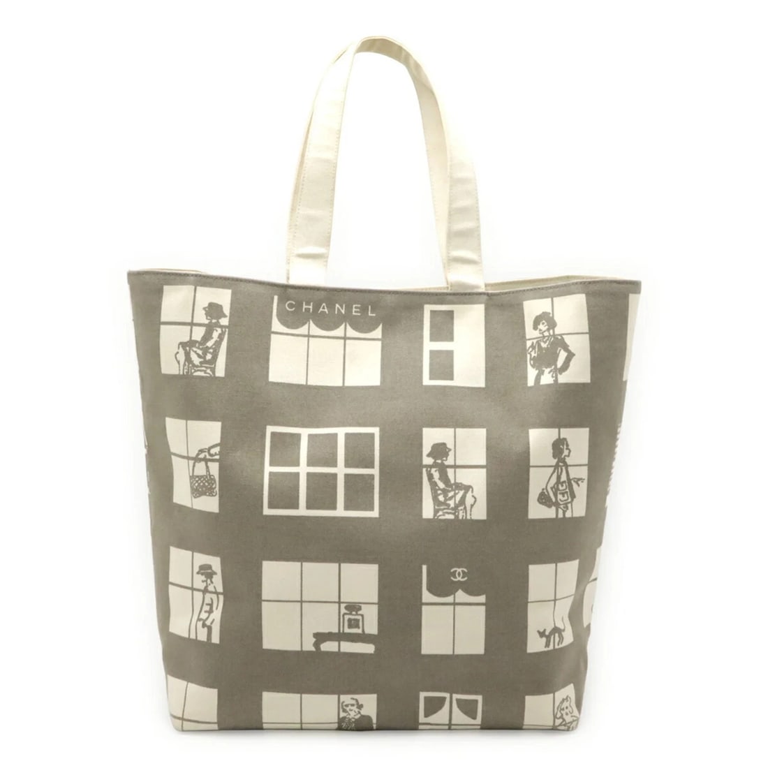 CHANEL MADEMOISELLE TOTE BAG: CHANEL Mademoiselle tote bag Brand: Chanel Type/Style: Tote bag Material: Canvas Color: Gray, Ivory Size: (HxWxD) 35cm x 40cm x 13cm / 13.77'' x 15.74'' x 5.11'' Accessories: None Accessories Notice: