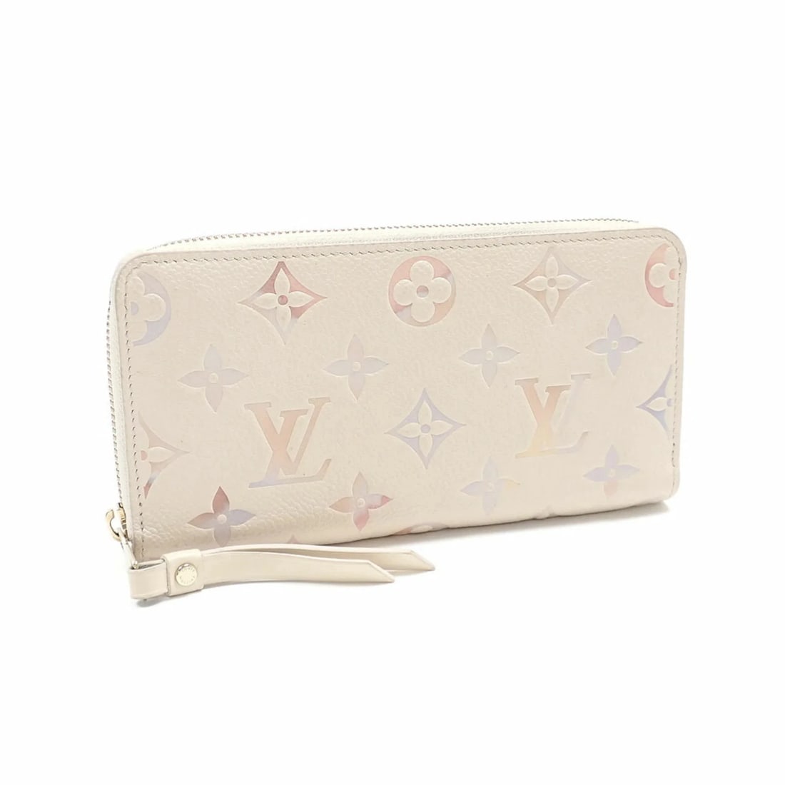 LOUIS VUITTON ROUND LONG WALLET, MONOGRAM EMPREINTE: Louis Vuitton Round Long Wallet, Monogram Empreinte Brand: Louis Vuitton Type/Style: Long wallet (bi-fold) Material: Monogram Empreinte Color: Beige Size: (HxWxD) 10.5cm x 19.5cm x 2.5cm / 4.13'' x