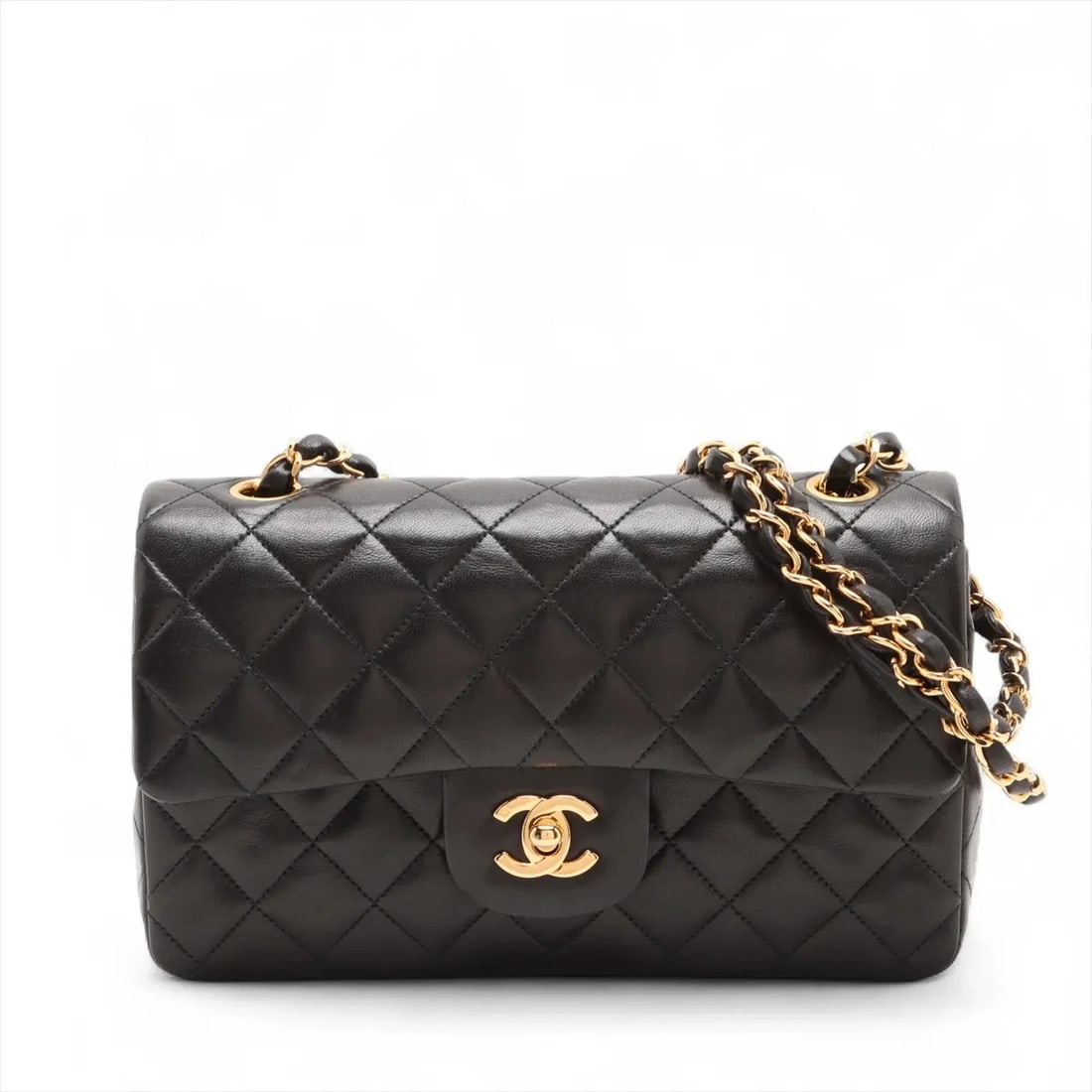CHANEL MATELASSE DOUBLE CHAIN BAG: Chanel Matelasse Double Chain Bag Brand: Chanel Type/Style: Shoulder Bag Material: Lambskin Color: Black Size: Height:5.7inchLength:9.3inchDepth:2.4inch Accessories: None Accessories Notic
