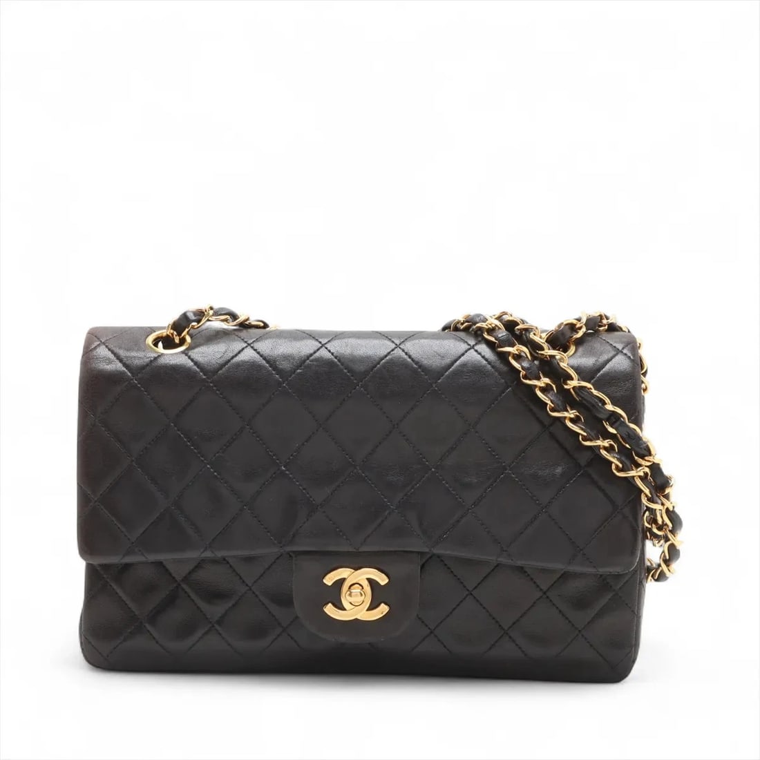 CHANEL MATELASSE DOUBLE CHAIN BAG: Chanel Matelasse Double Chain Bag Brand: Chanel Type/Style: Shoulder Bag Material: Lambskin Color: Black Size: Height:6.3inchLength:10.0inchDepth:2.6inch Accessories: None Accessories Noti