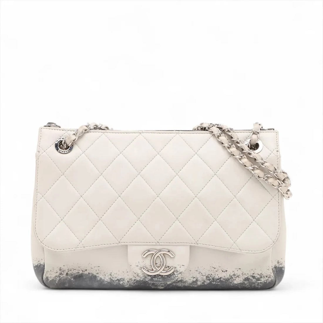 CHANEL MATELASSE LAMBSKIN CHAIN SHOULDER BAG: Chanel Matelasse Lambskin Chain Shoulder Bag Brand: Chanel Type/Style: Shoulder Bag Material: Lambskin Color: Gray Size: Height:7.5inchLength:10.8inchDepth:3.3inch Accessories: None Access