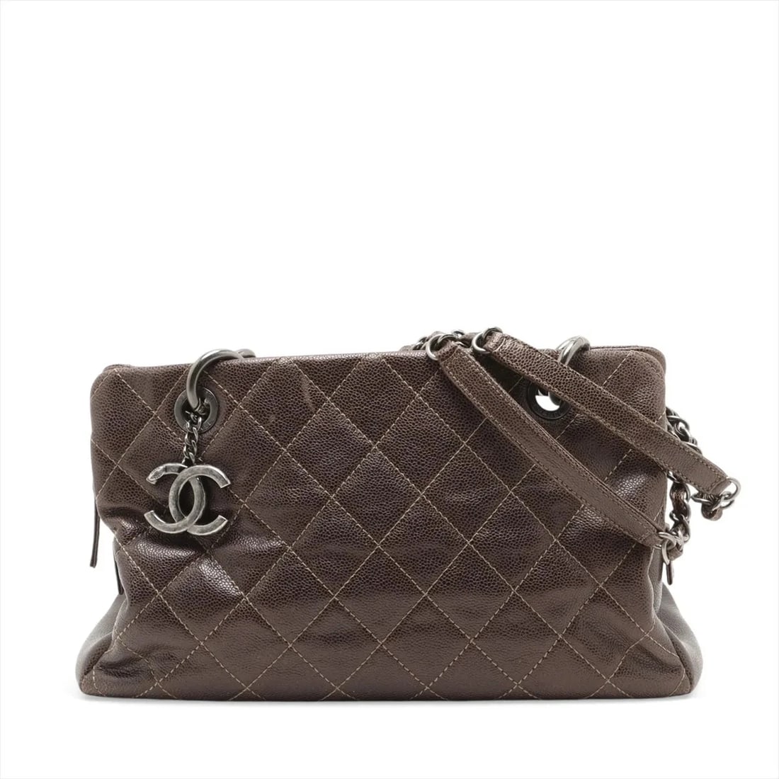 CHANEL WILD STITCH CAVIAR SKIN CHAIN SHOULDER BAG: Chanel Wild Stitch Caviar Skin Chain Shoulder Bag Brand: Chanel Type/Style: Shoulder Bag Material: Caviar Skin Color: Brown Size: Height:7.1inchLength:12.6inchDepth:4.3inch Accessories: None <