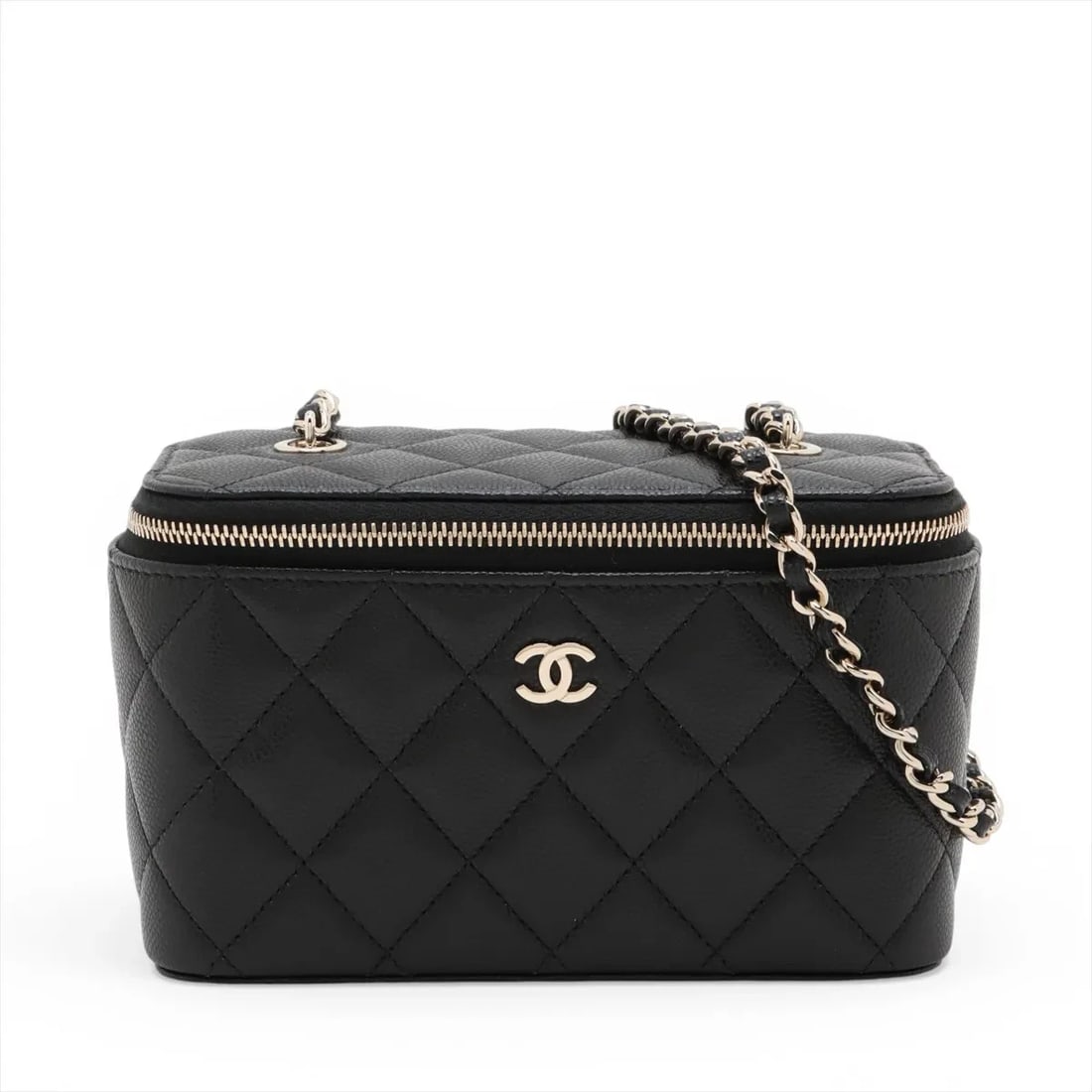 CHANEL MATELASSE CAVIAR SKIN CHAIN SHOULDER BAG: Chanel Matelasse Caviar Skin Chain Shoulder Bag Brand: Chanel Type/Style: Shoulder Bag Material: Caviar Skin Color: Black Size: Height:3.9inchLength:6.3inchDepth:3.1inch Accessories: None