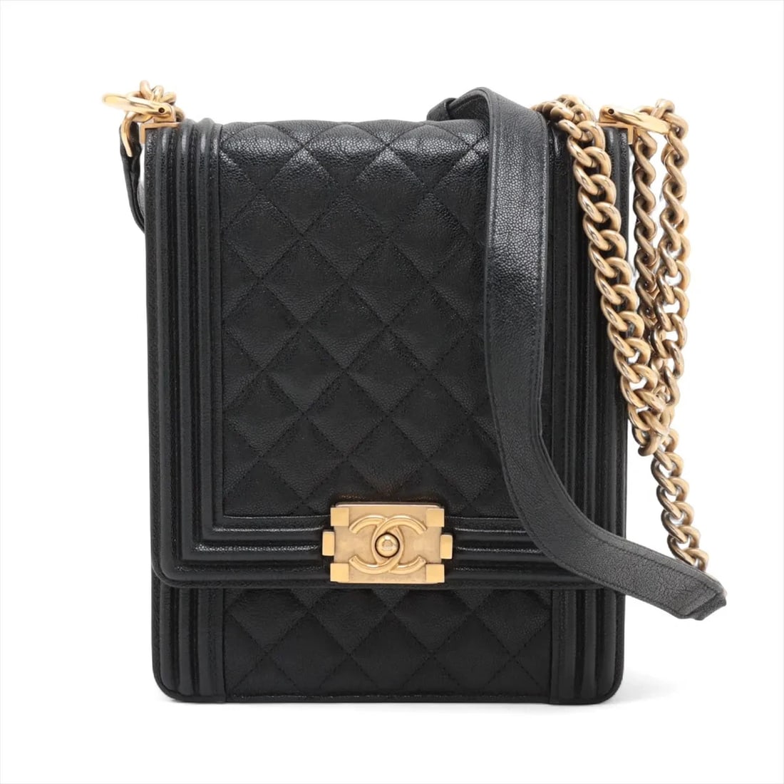 CHANEL MATELASSE CAVIAR SKIN CHAIN SHOULDER BAG: Chanel Matelasse Caviar Skin Chain Shoulder Bag Brand: Chanel Type/Style: Shoulder Bag Material: Caviar Skin Color: Black Size: Height:7.7inchLength:6.3inchDepth:2.4inch Accessories: None