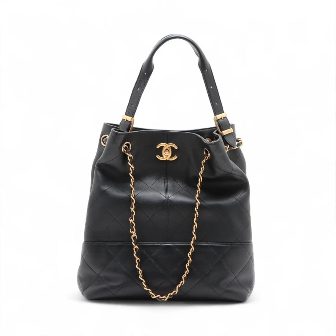 CHANEL MATELASSE LEATHER 2 WAY SHOULDER SHOPPING BAG: Chanel Matelasse Leather 2 Way Shoulder Shopping bag Brand: Chanel Type/Style: Shoulder Bag Material: Leather Color: Black Size: Height:12.0inchLength:10.4inchDepth:4.3inch Accessories: None <