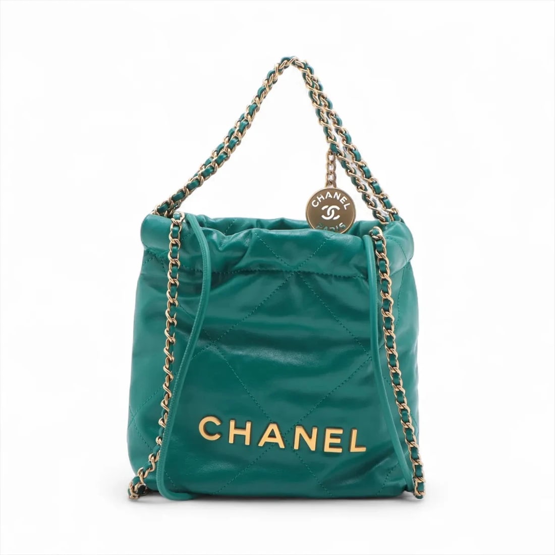 CHANEL 22 MINI SHINY CALFSKIN CHAIN SHOULDER BAG: Chanel 22 Mini shiny calfskin Chain Shoulder Bag Brand: Chanel Type/Style: Shoulder Bag Material: shiny calfskin Color: Green Size: Height:7.3inchLength:6.5inchDepth:2.4inch Accessories: None