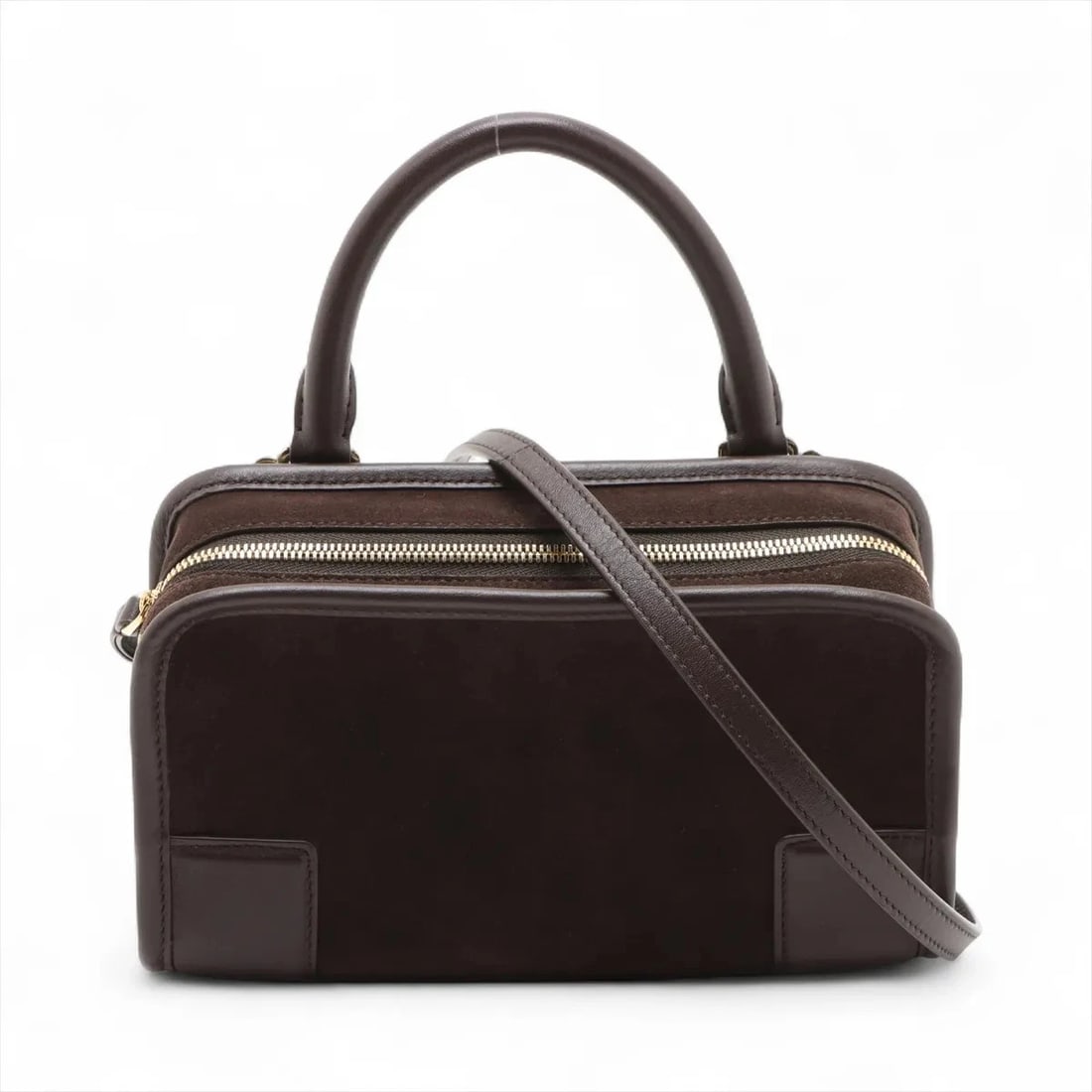 LOEWE AMAZONA 180 MINI SUEDE & LEATHER 2 WAY HANDBAG: Loewe Amazona 180 Mini Suede & Leather 2 Way Handbag Brand: Loewe Type/Style: Top Handle Bag Material: Suede & Leather Color: Brown Size: Height:4.7inchLength:7.9inchDepth:2.8inch Accessories: Non