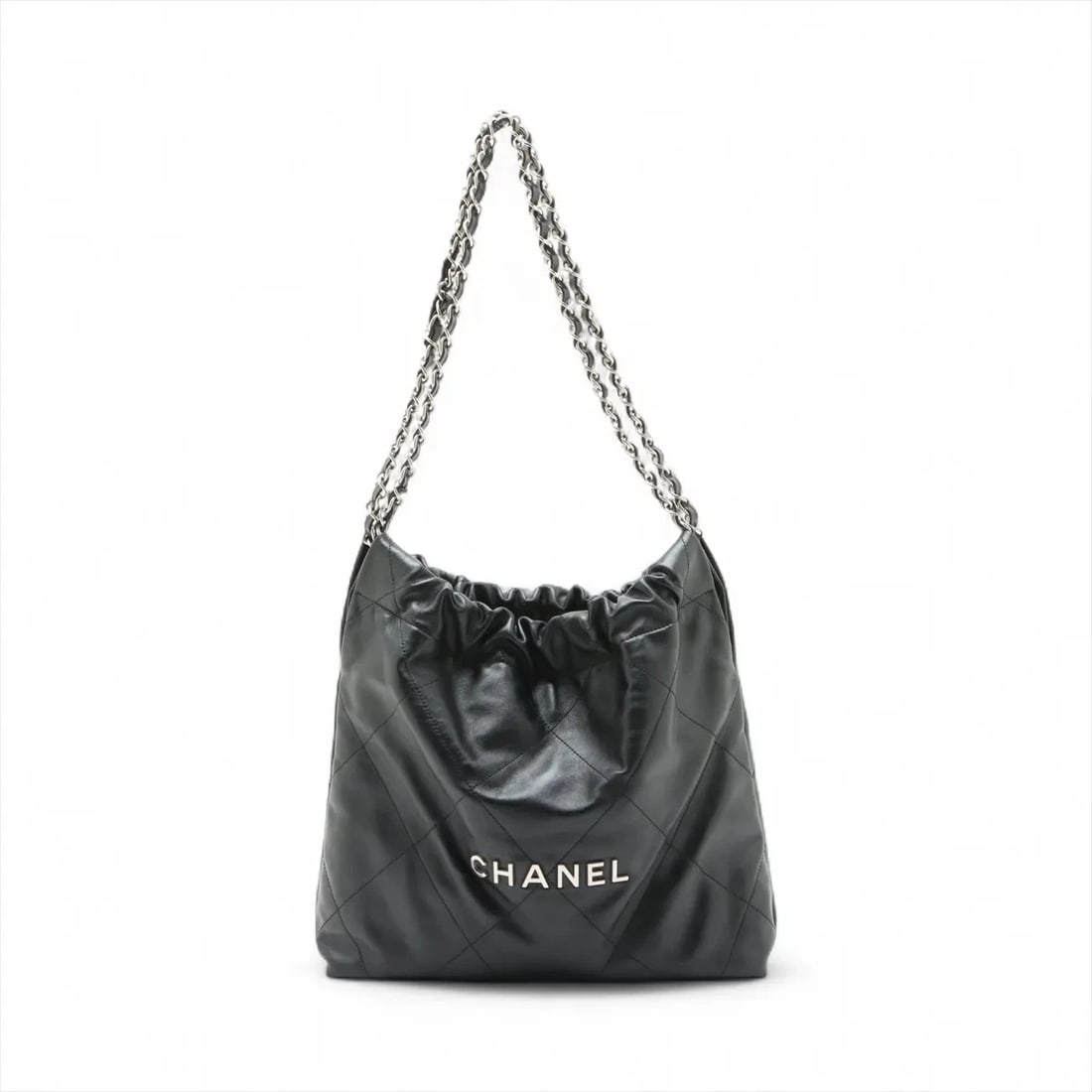 CHANEL 22 SMALL SHINY CALFSKIN CHAIN SHOULDER BAG: Chanel 22 Small shiny calfskin Chain Shoulder Bag Brand: Chanel Type/Style: Shoulder Bag Material: shiny calfskin Color: Black Size: Height:12.2inchLength:11.8inchDepth:2.8inch Accessories: None <
