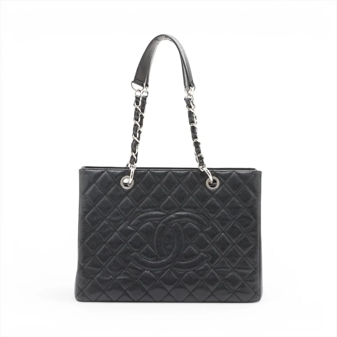 CHANEL CAVIAR SKIN CHAIN TOTE BAG: Chanel Caviar Skin Chain Tote Bag Brand: Chanel Type/Style: Tote Bag Material: Caviar Skin Color: Black Size: Height:9.4inchLength:13.2inchDepth:5.1inch Accessories: None Accessories Notic