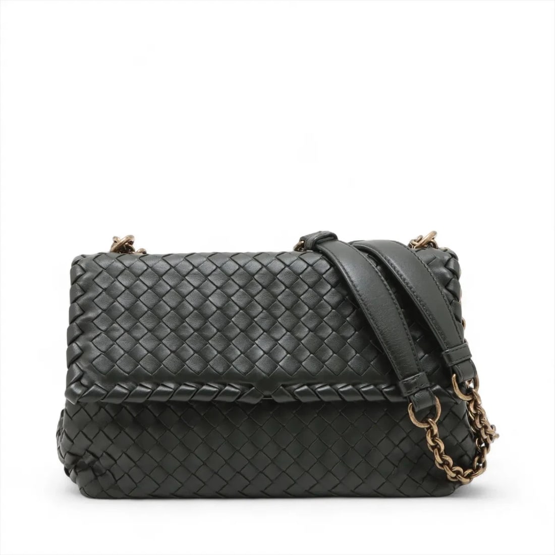 BOTTEGA VENETA INTRECCIATO OLYMPIA LEATHER CHAIN SHOULDER BAG: Bottega Veneta Intrecciato Olympia Leather Chain Shoulder Bag Brand: Bottega Veneta Type/Style: Shoulder Bag Material: Leather Color: Green Size: Height:6.7inchLength:9.4inchDepth:3.5inch Accessor