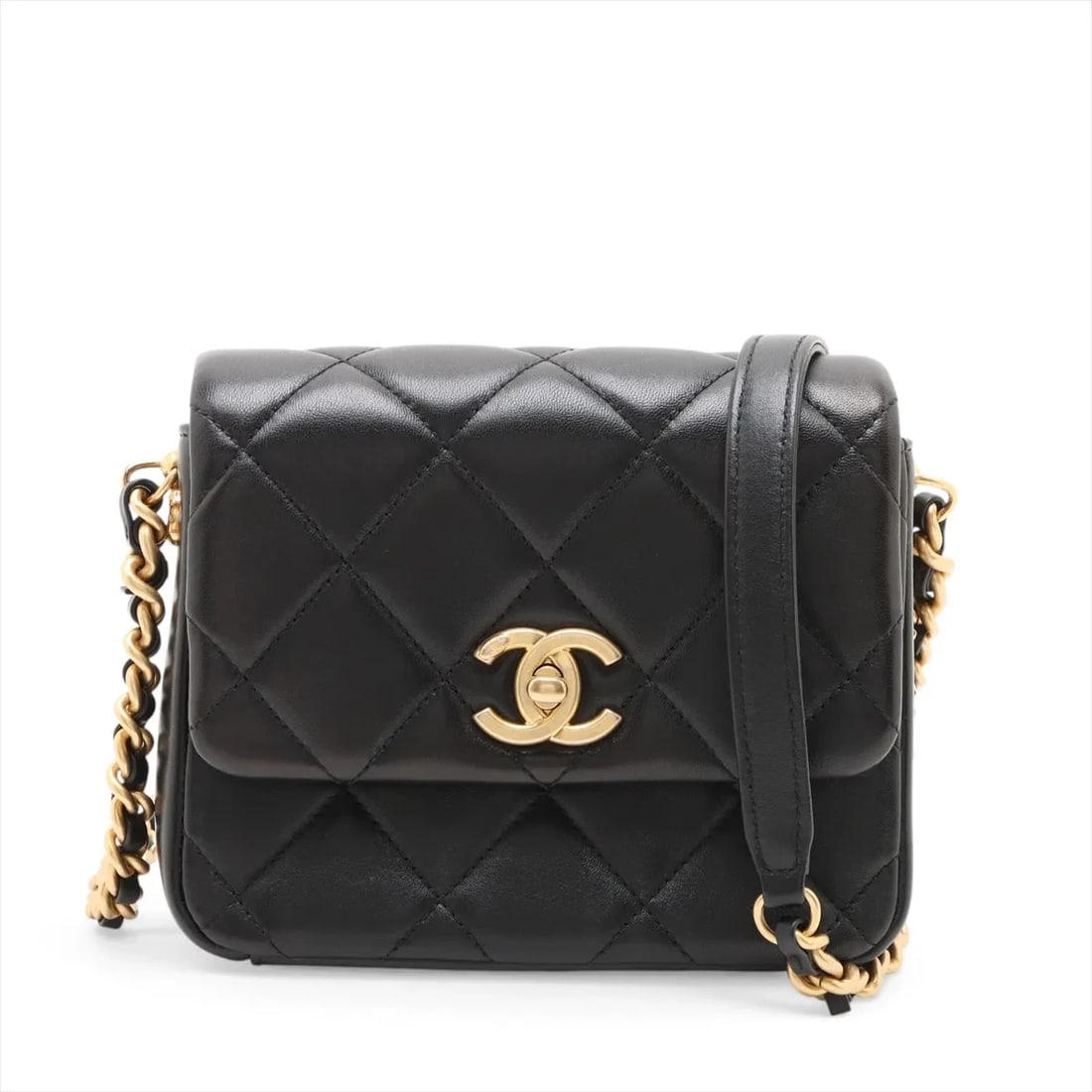 CHANEL MATELASSE LAMBSKIN CHAIN SHOULDER BAG: Chanel Matelasse Lambskin Chain Shoulder Bag Brand: Chanel Type/Style: Shoulder Bag Material: Lambskin Color: Black Size: Height:5.5inchLength:6.3inchDepth:2.2inch Accessories: None Access