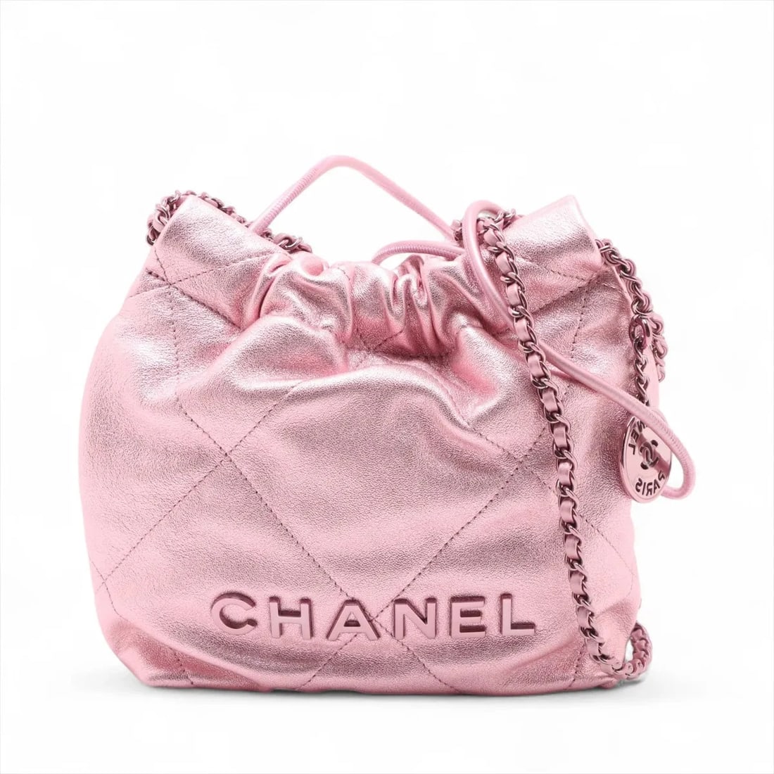 CHANEL 22 MINI LEATHER SHOULDER BAG: Chanel 22 mini Leather Shoulder bag Brand: Chanel Type/Style: Shoulder Bag Material: Leather Color: Pink Size: Height:7.5inchLength:6.7inchDepth:2.4inch Accessories: None Accessories Notic