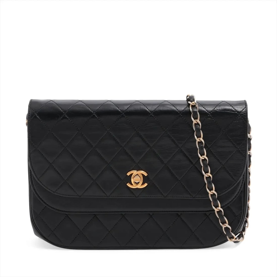 CHANEL MATELASSE LAMBSKIN CHAIN SHOULDER BAG: Chanel Matelasse Lambskin Chain Shoulder Bag Brand: Chanel Type/Style: Shoulder Bag Material: Lambskin Color: Black Size: Height:6.5inchLength:9.4inchDepth:2.0inch Accessories: None Access