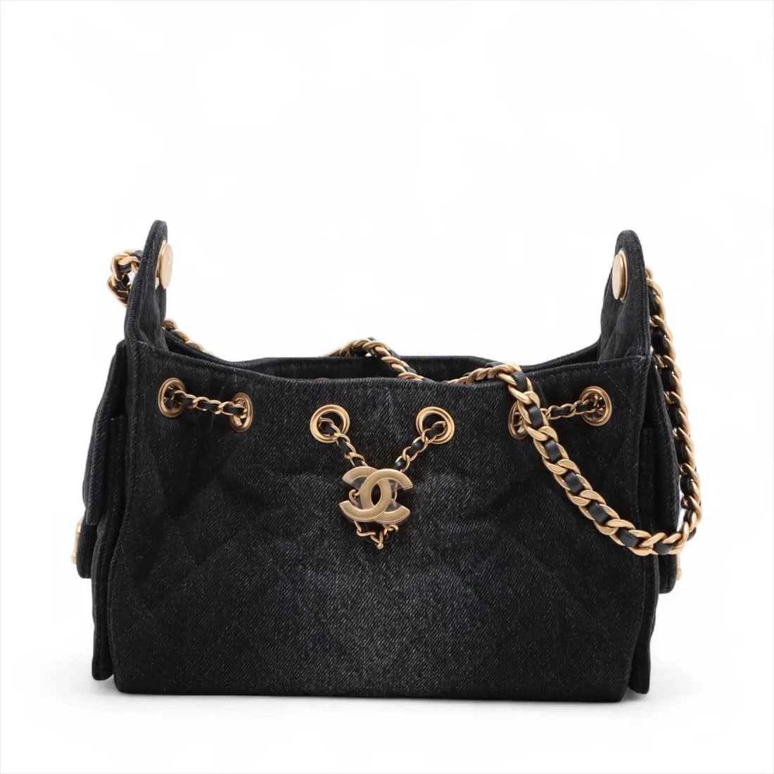 CHANEL 25 MINI DENIM CHAIN SHOULDER BAG: Chanel 25 Mini Denim Chain Shoulder Bag Brand: Chanel Type/Style: Shoulder Bag Material: Denim Color: Black Size: Height:6.3inchLength:8.9inchDepth:4.1inch Accessories: None Accessories No